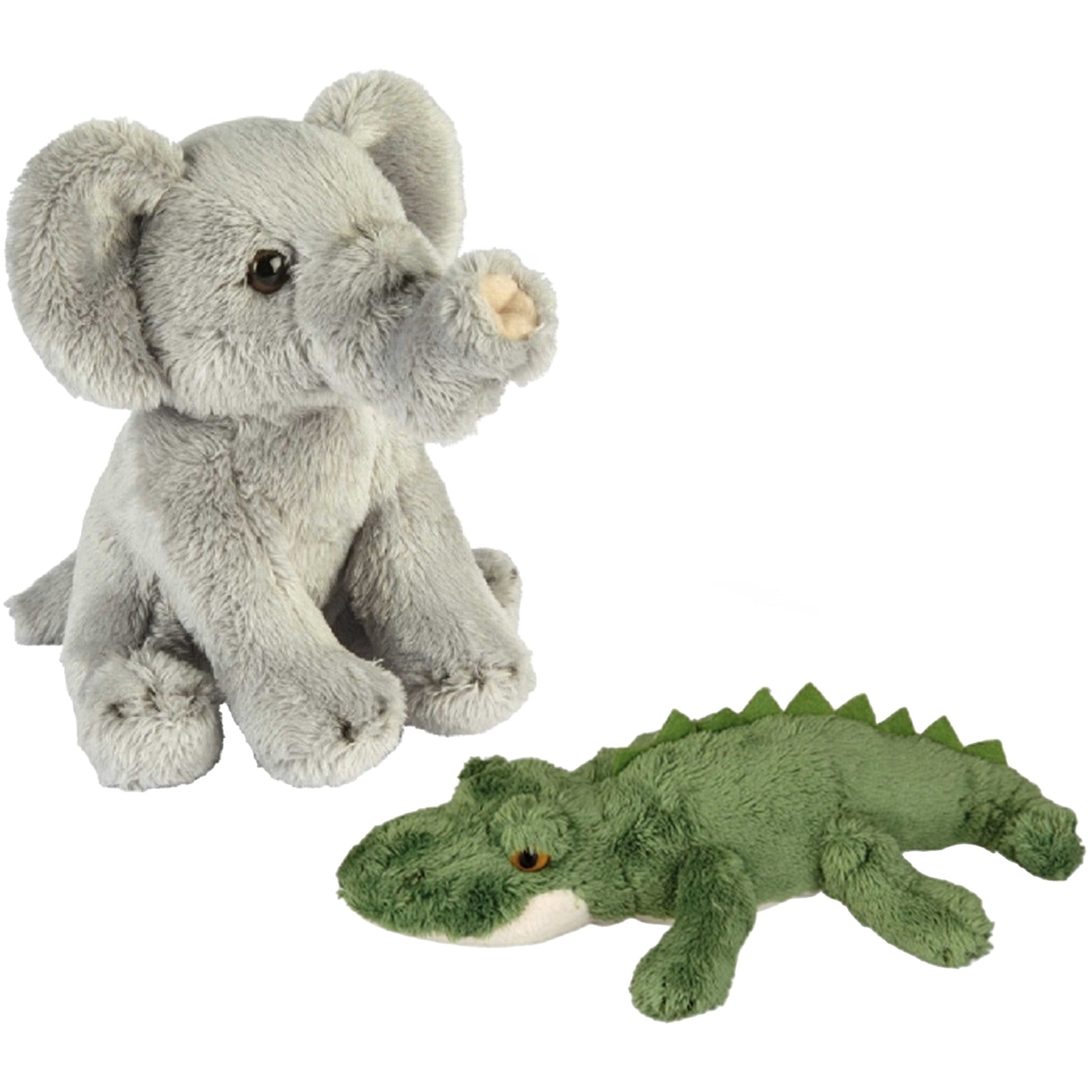 Safari dieren pluche knuffels - olifant en krokodil - 15 cm