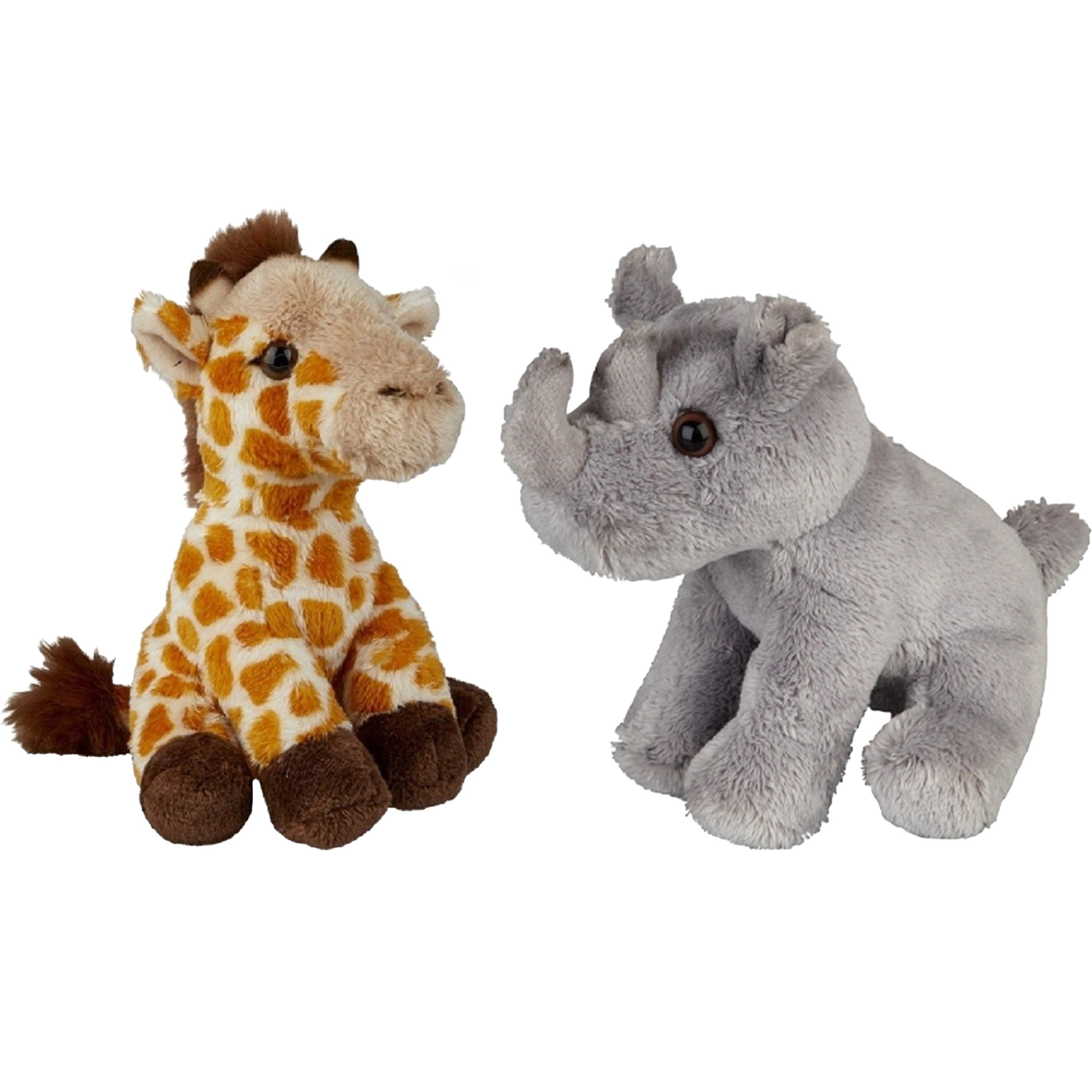 Ravensden giraffe en neushoorn knuffels - pluche - 15 cm - set van 2 - safari dieren - dierenknuffels