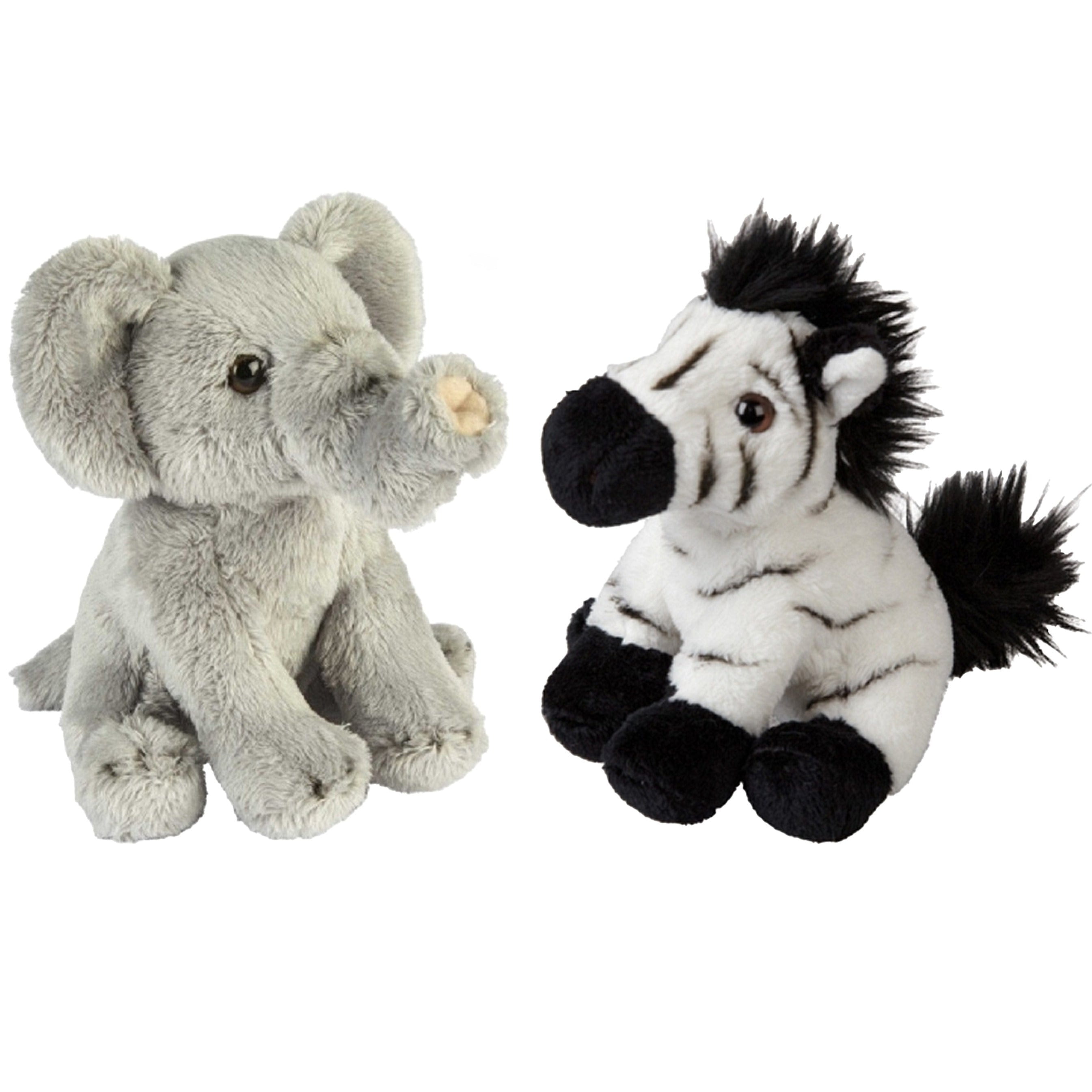 Safari dieren pluche knuffels - olifant en zebra - 15 cm
