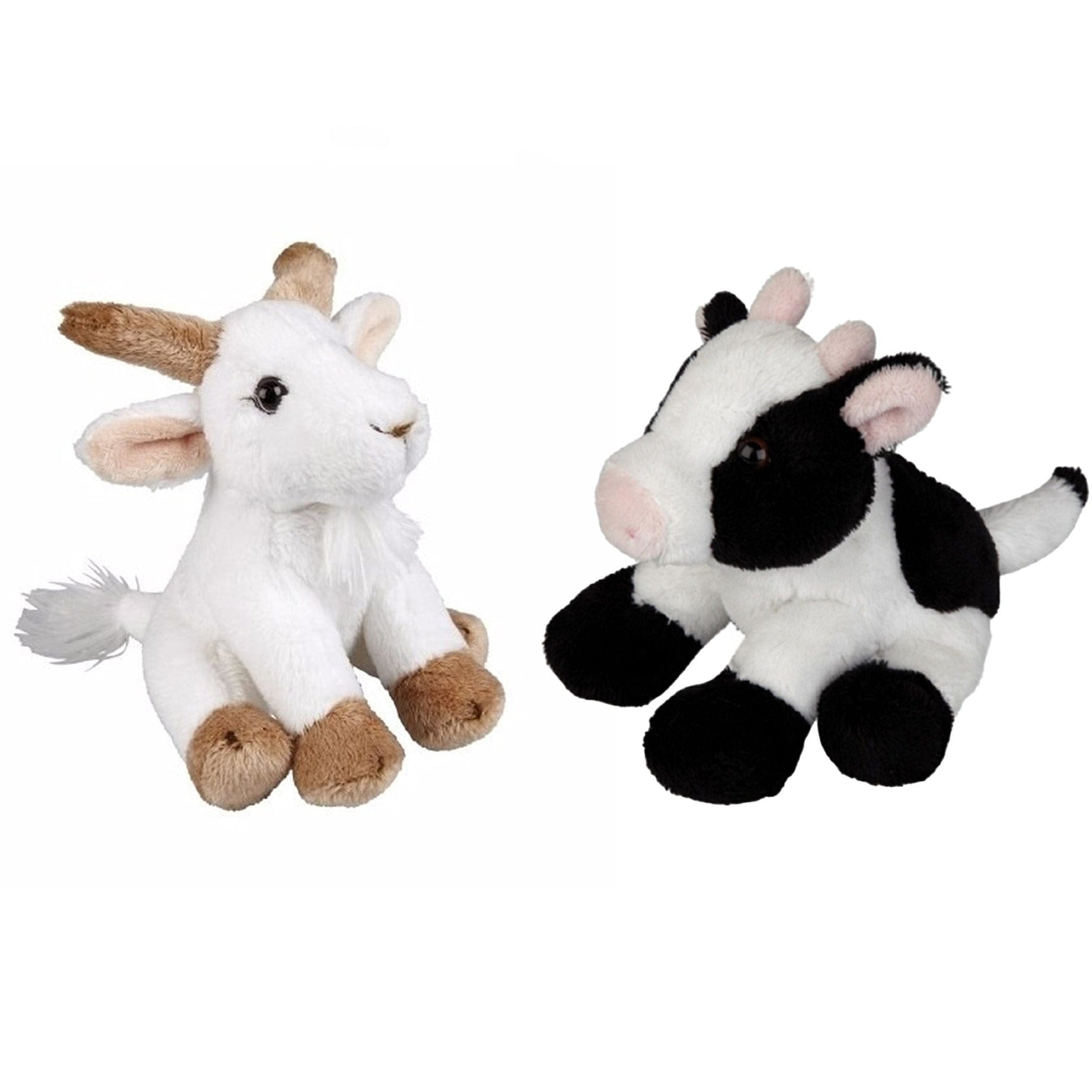 Boerderij dieren knuffels - pluche - geit en koe - 15 cm
