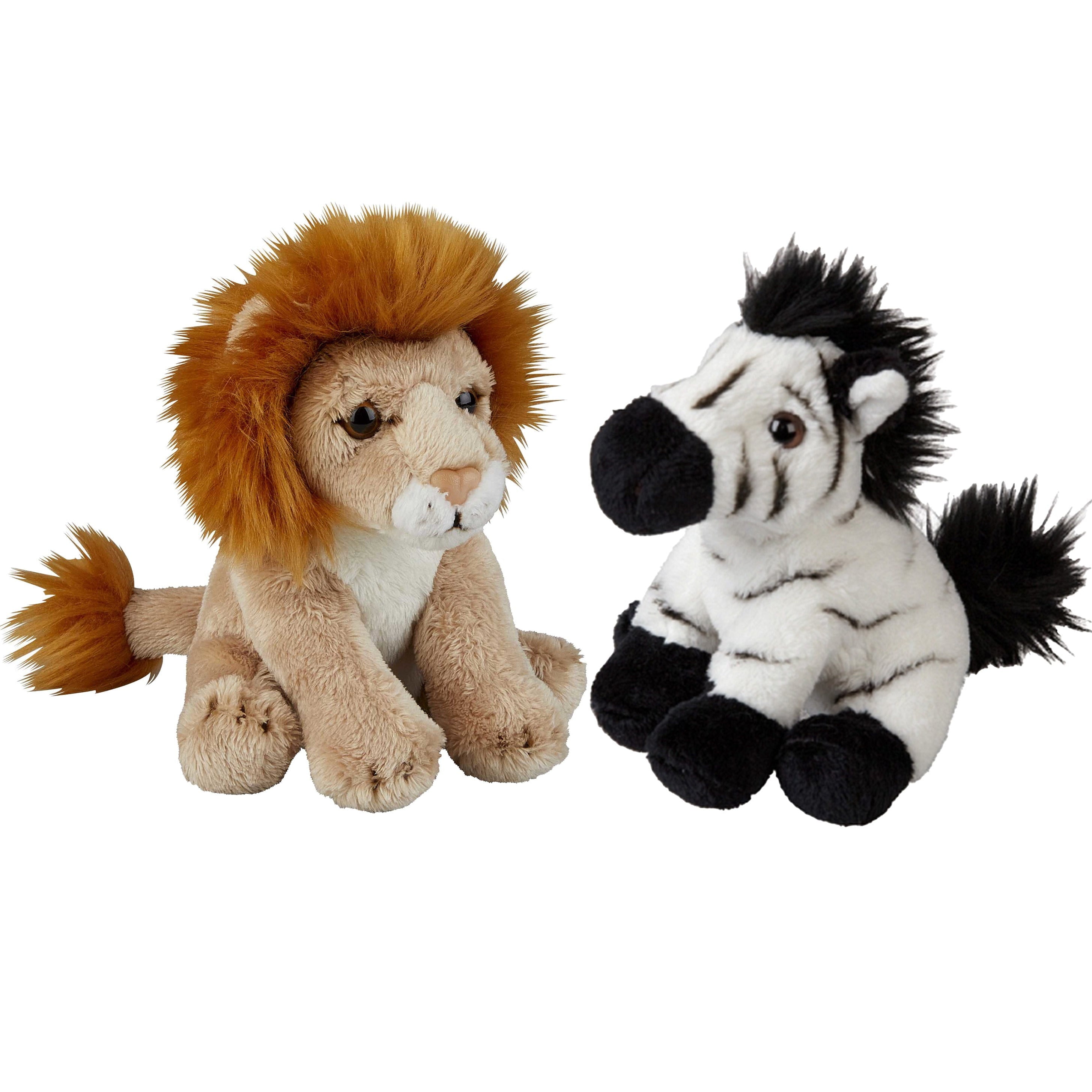 Ravensden safari knuffels - zebra en leeuw - pluche - 15 cm