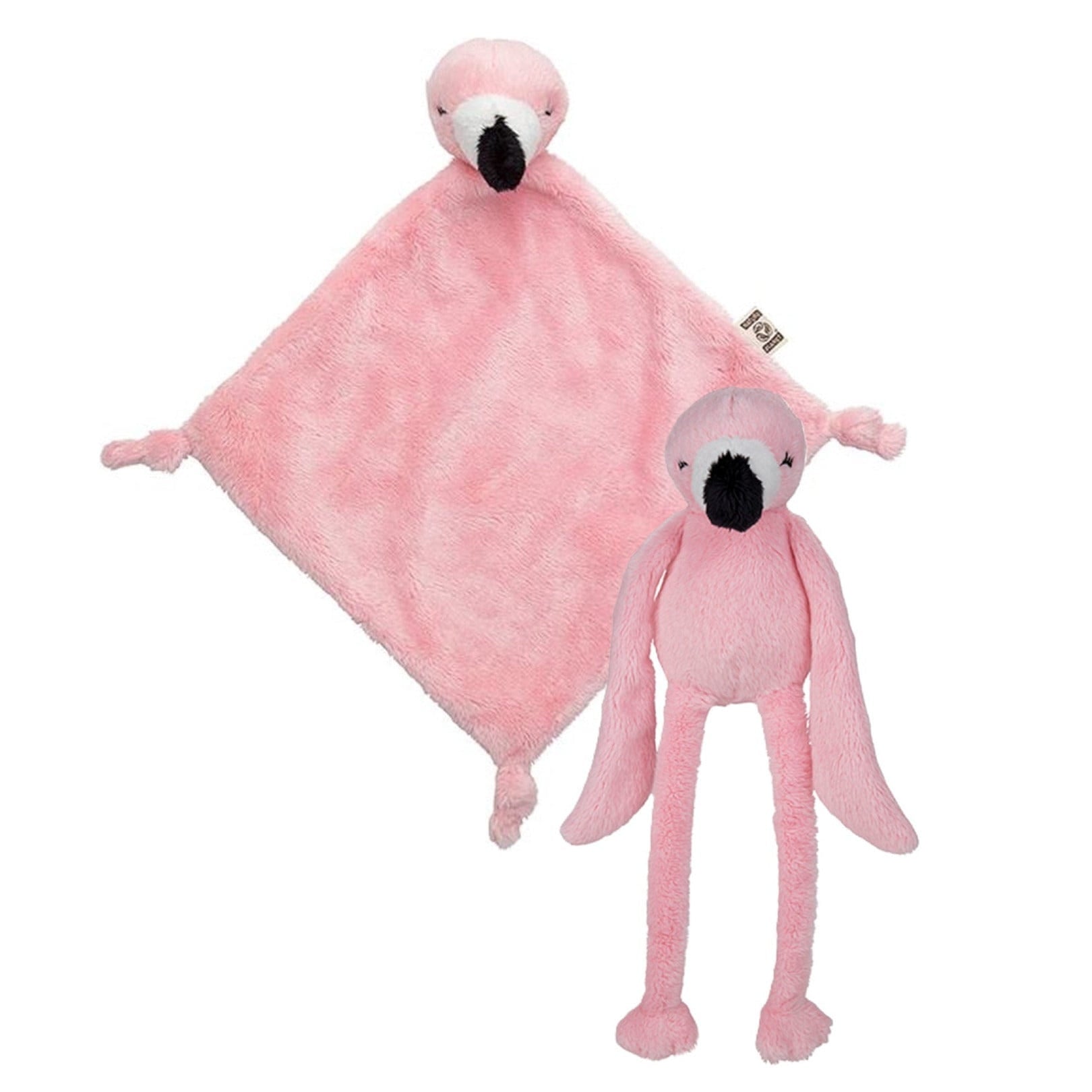 Roze flamingo knuffel set - pluche - 33 cm - tutteldoekje