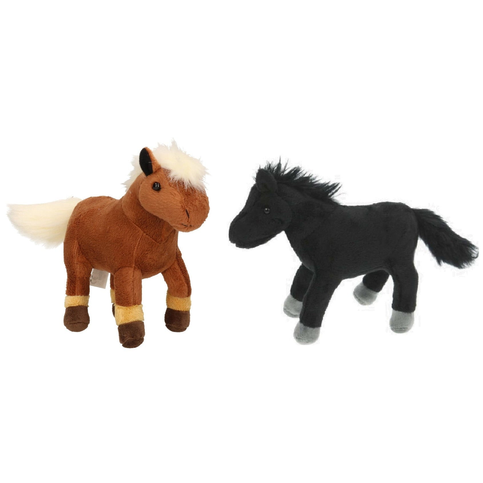Set van 2 pluche paarden knuffels - 25 cm - bruin en zwart