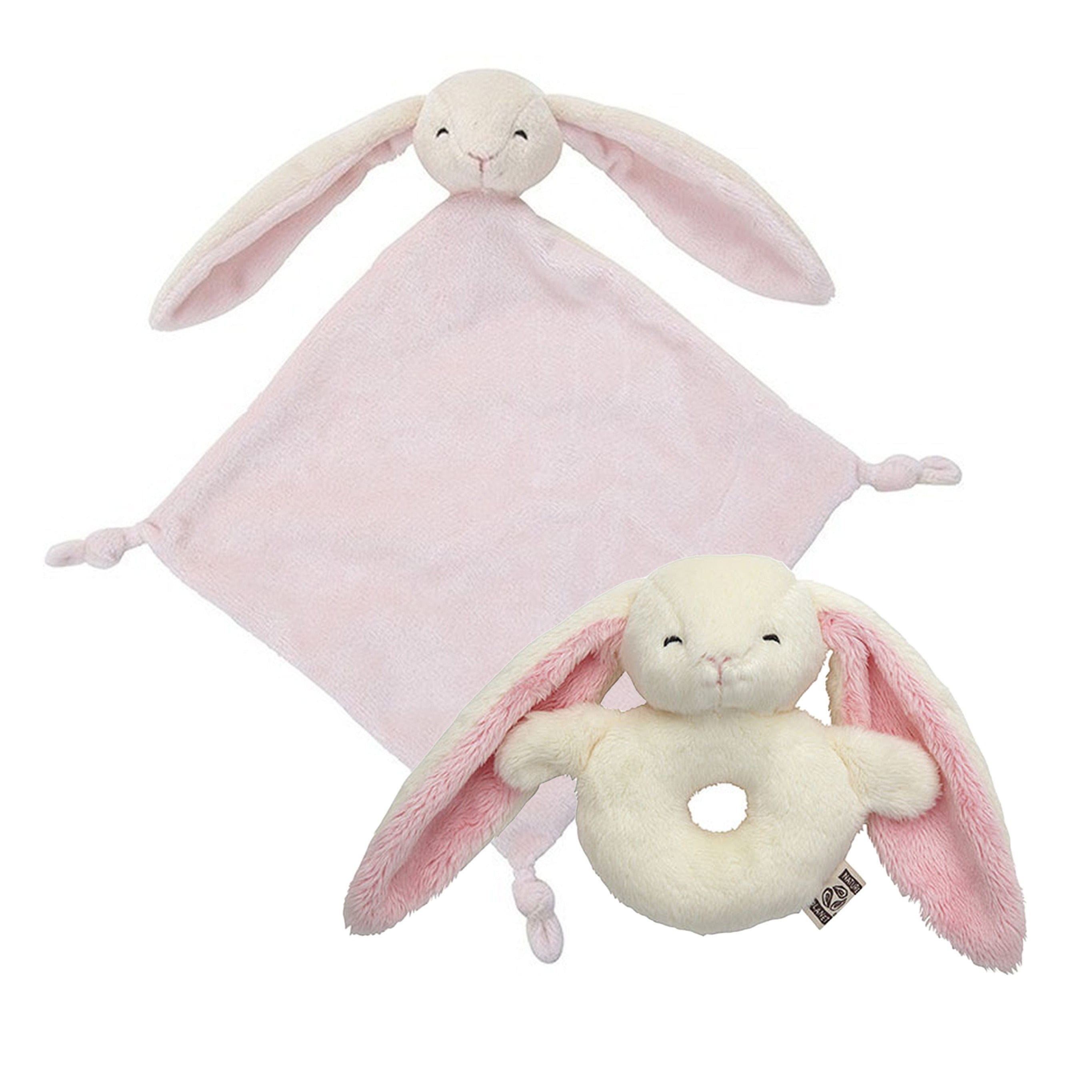Konijnen knuffel set - pluche - rammelaar 15 cm - tutteldoekje 40 cm