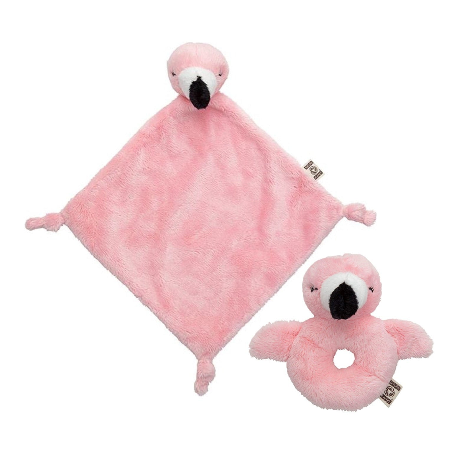 Nature Planet pluche flamingo set - knuffel - 15 cm - tutteldoekje 40 cm