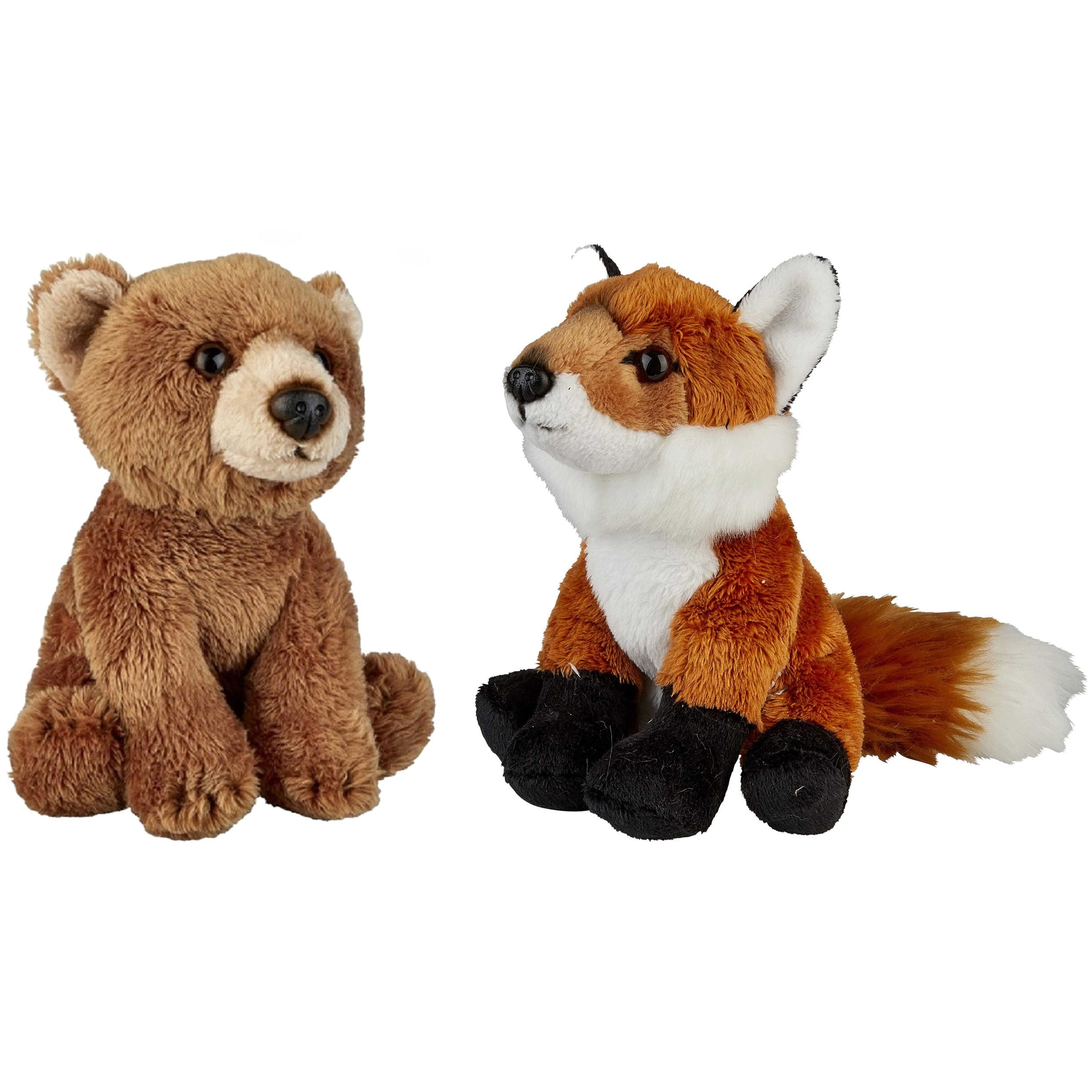 Bosdieren knuffels 2 stuks - vos en bruine beer - pluche - 15 cm