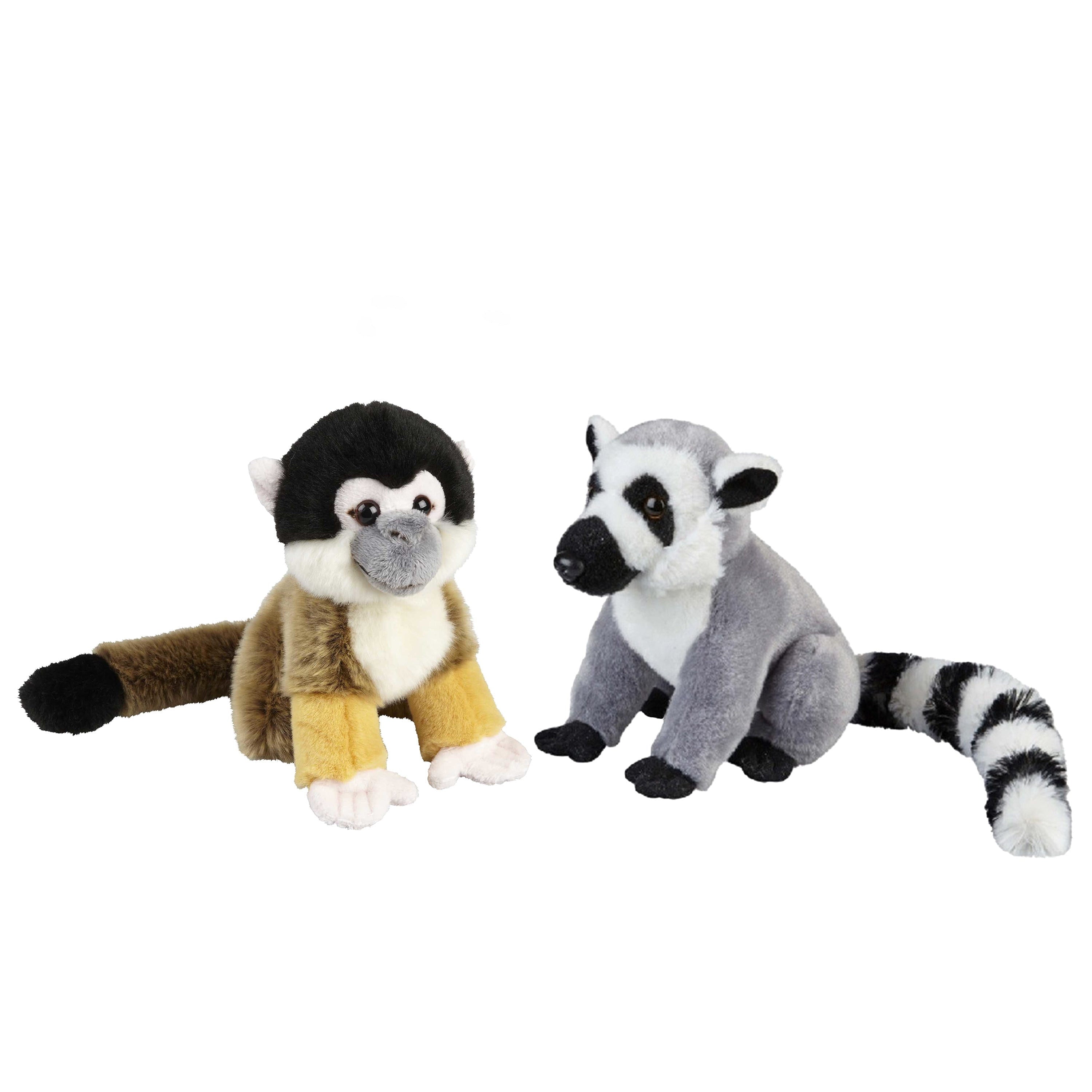 Ravensden pluche knuffels - 2 stuks - Ringstaart Maki en Aapje - 18 cm