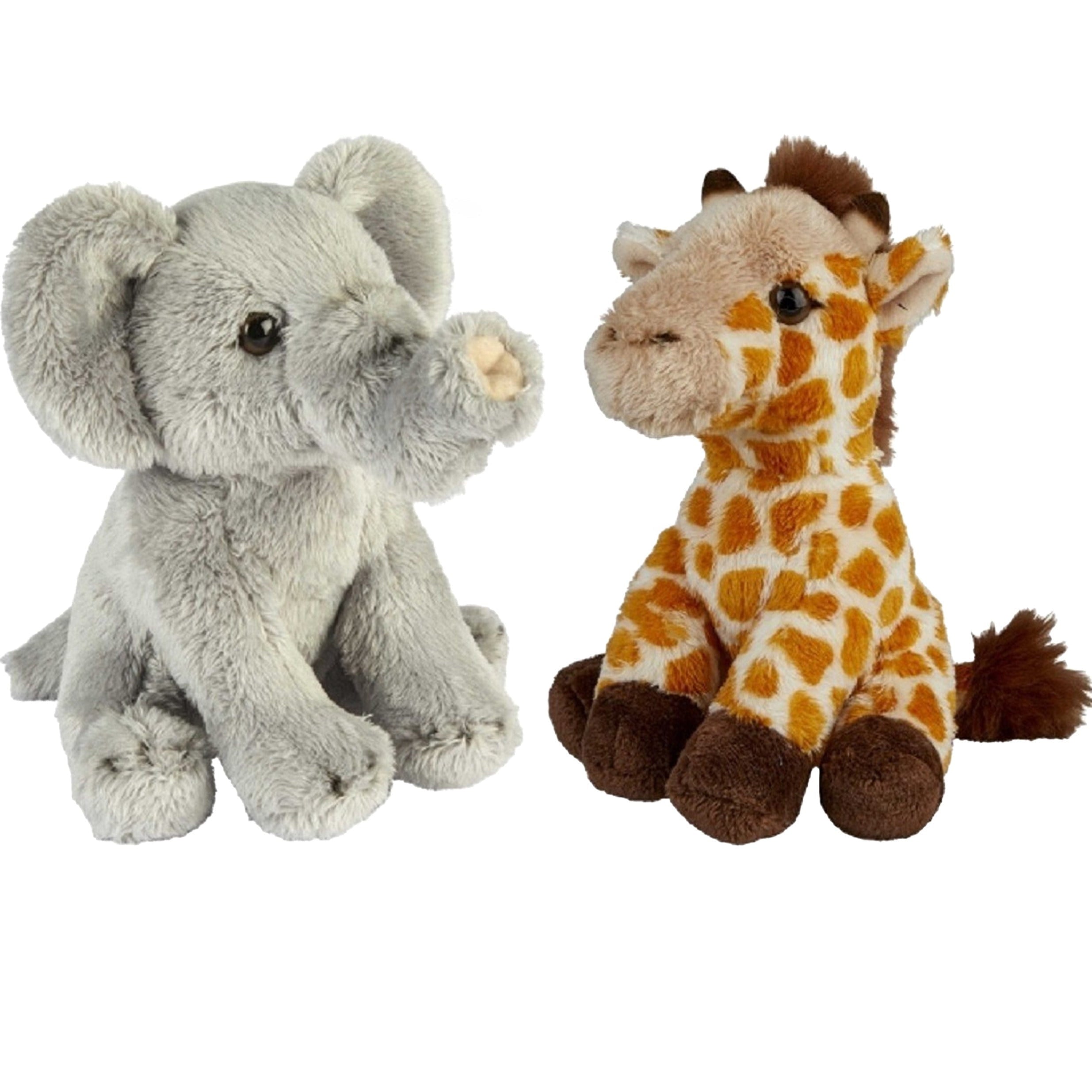 Safari pluche knuffels set - olifant en giraffe - 15 cm