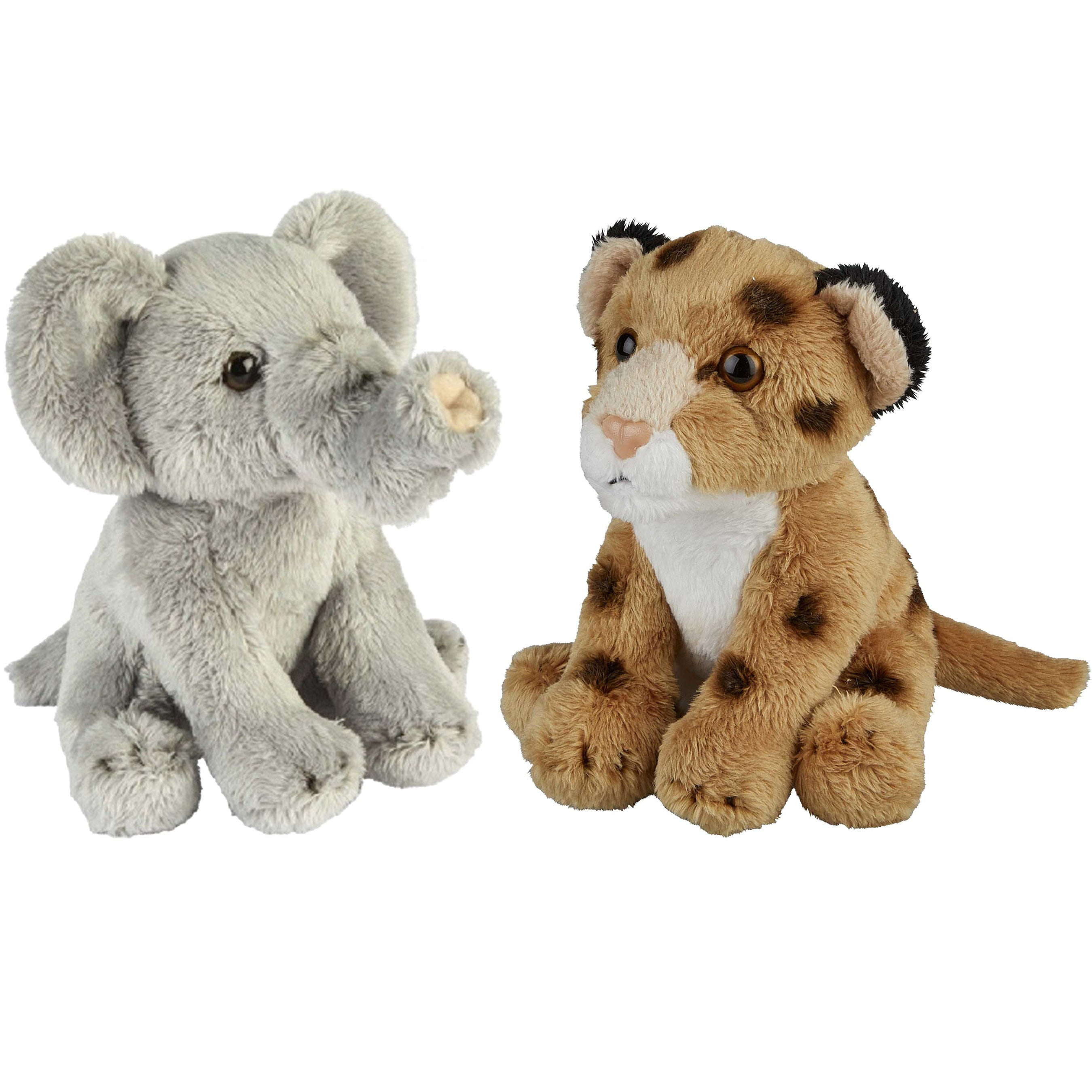 Safari dieren knuffels set - olifant en luipaard - pluche - 15 cm