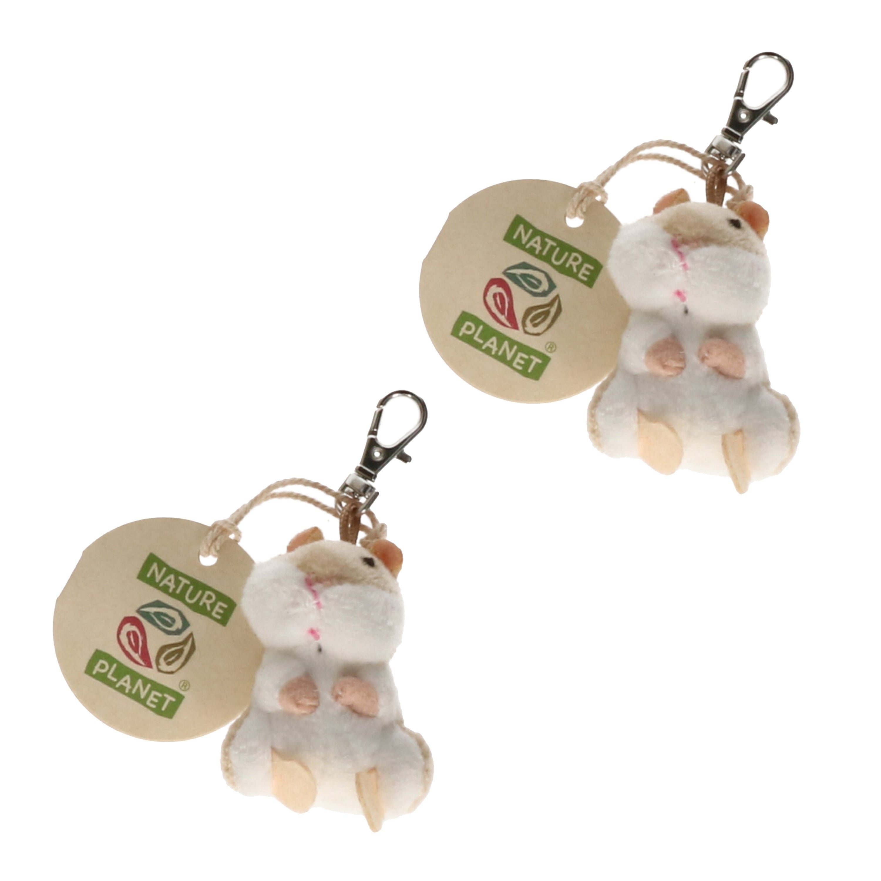 Nature Planet hamster sleutelhanger - pluche - 2x - 6 cm - knuffeldier