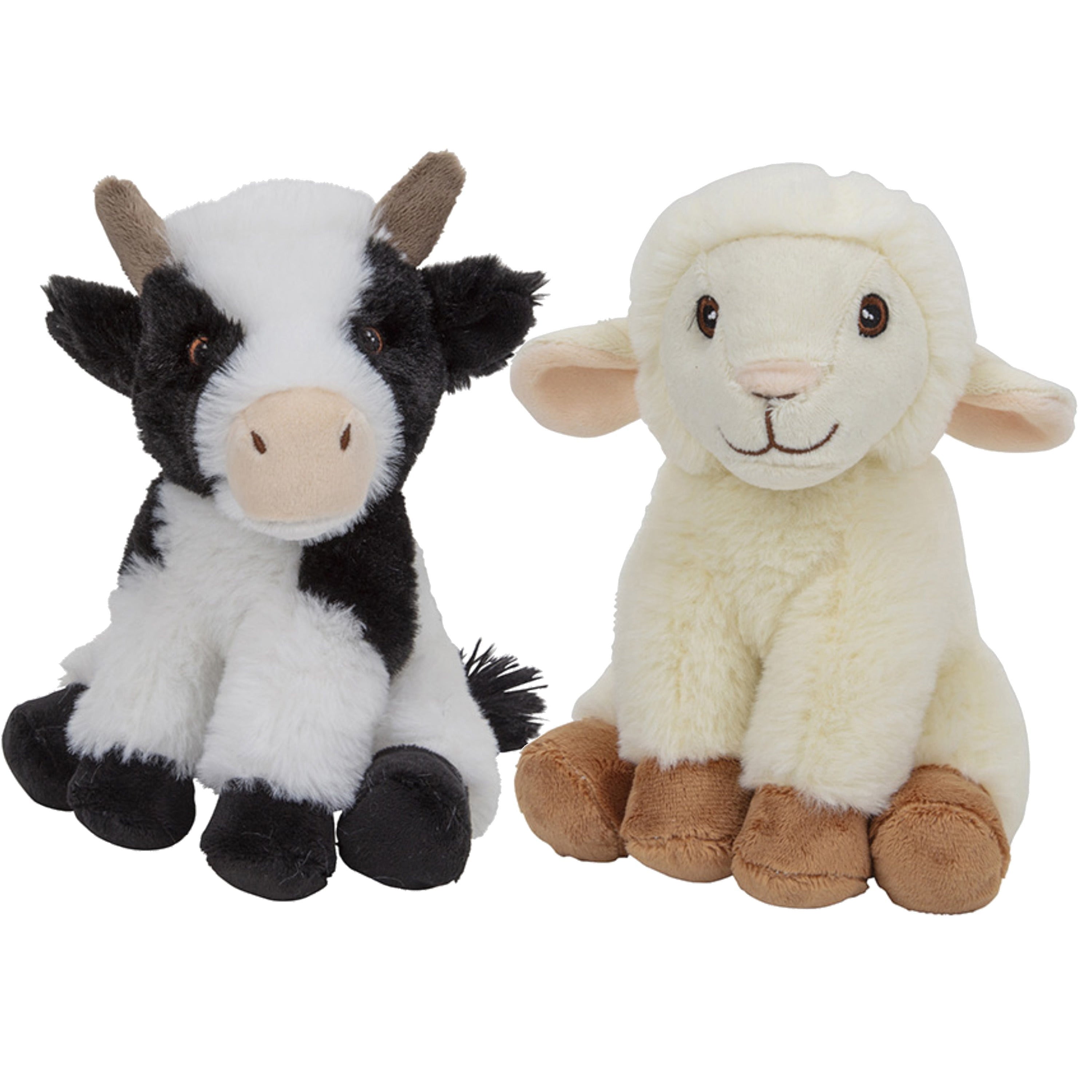 Koe en schaap knuffel set - pluche - 19 en 17 cm
