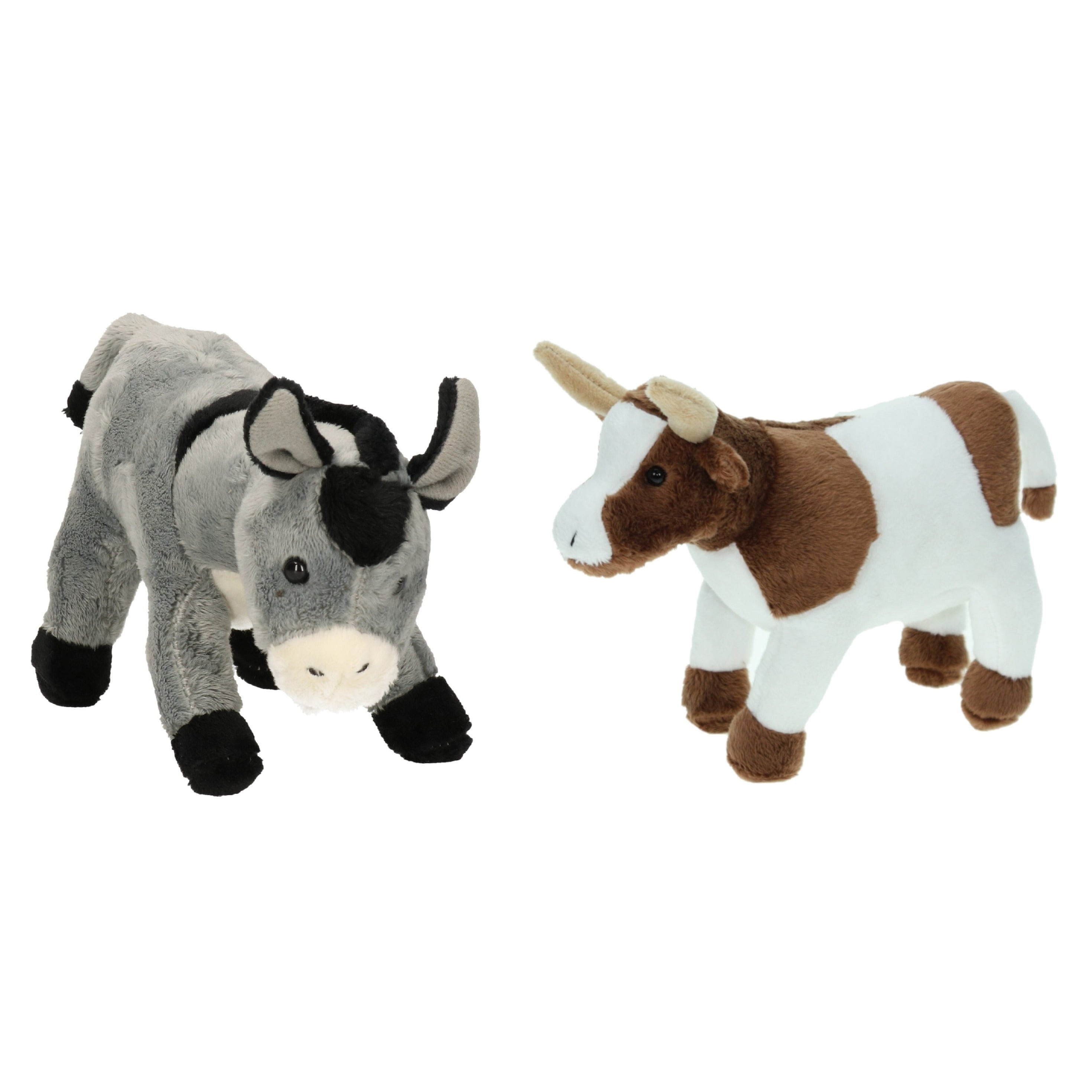 Pluche boerderijdieren knuffelset - koe en ezel - 22 cm - zacht cadeau
