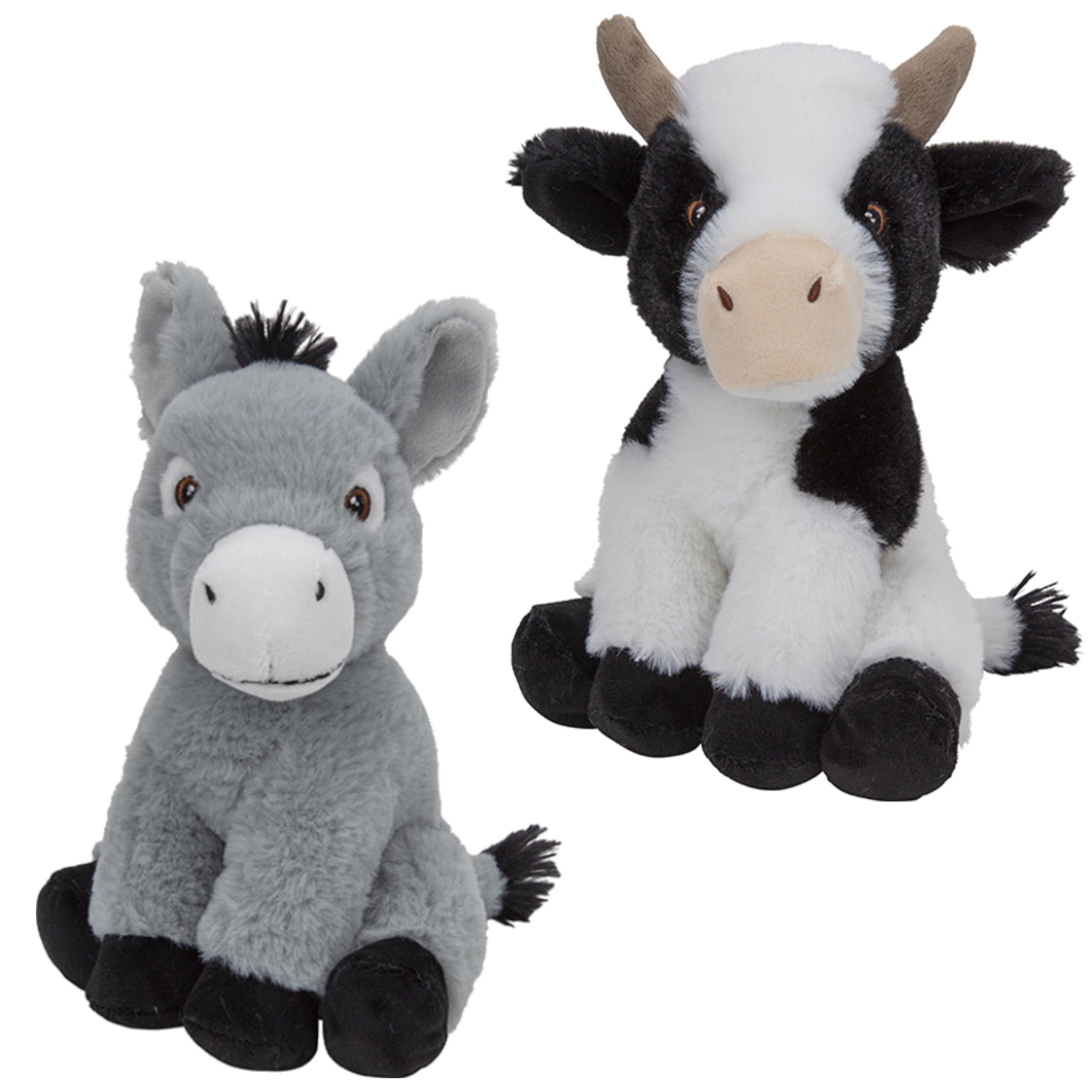 Pluche boerderijdieren knuffel - koe en ezel - 23 cm - pluche