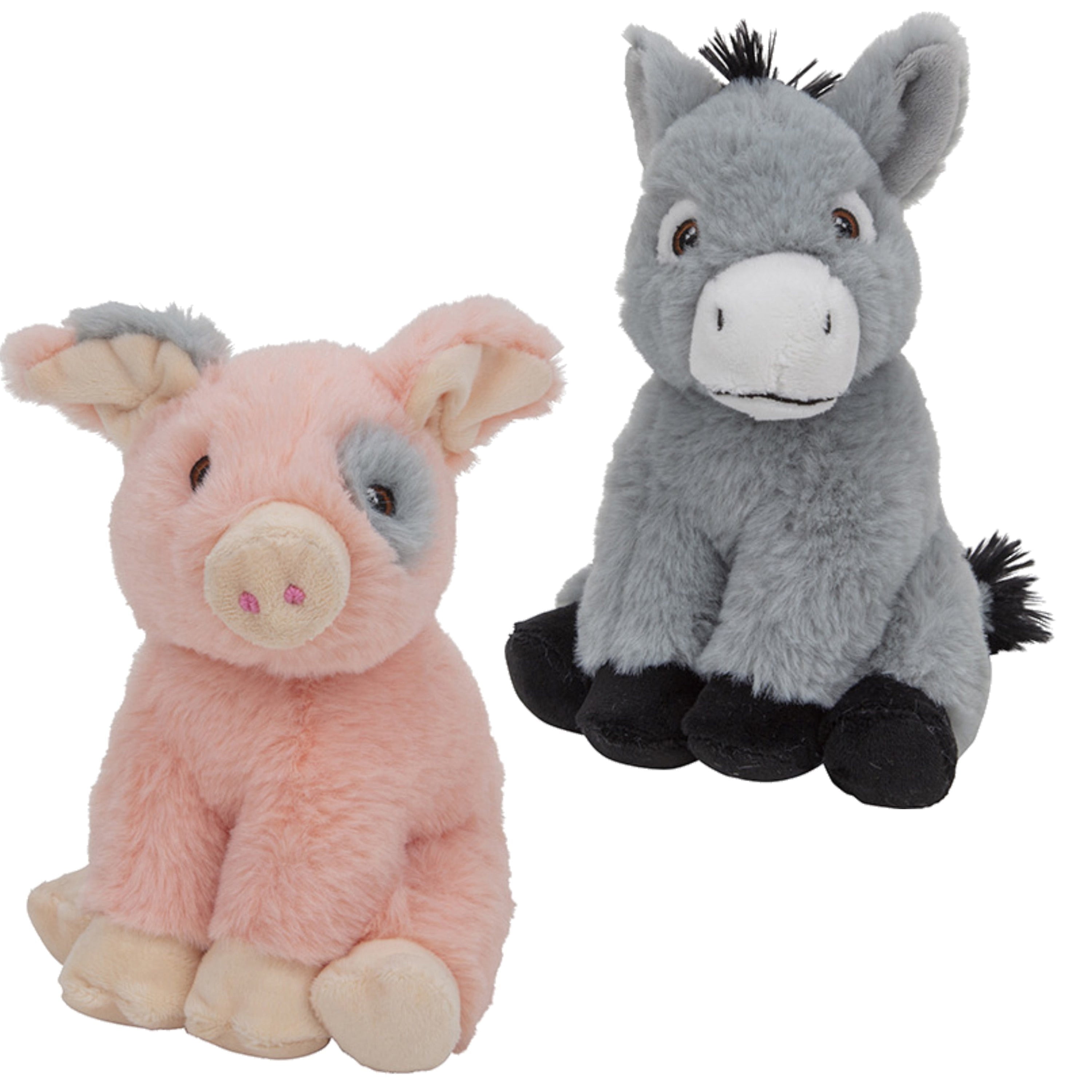 Nature Planet pluche boerderijdieren knuffels - varken 18 cm - ezel 16 cm - pluche