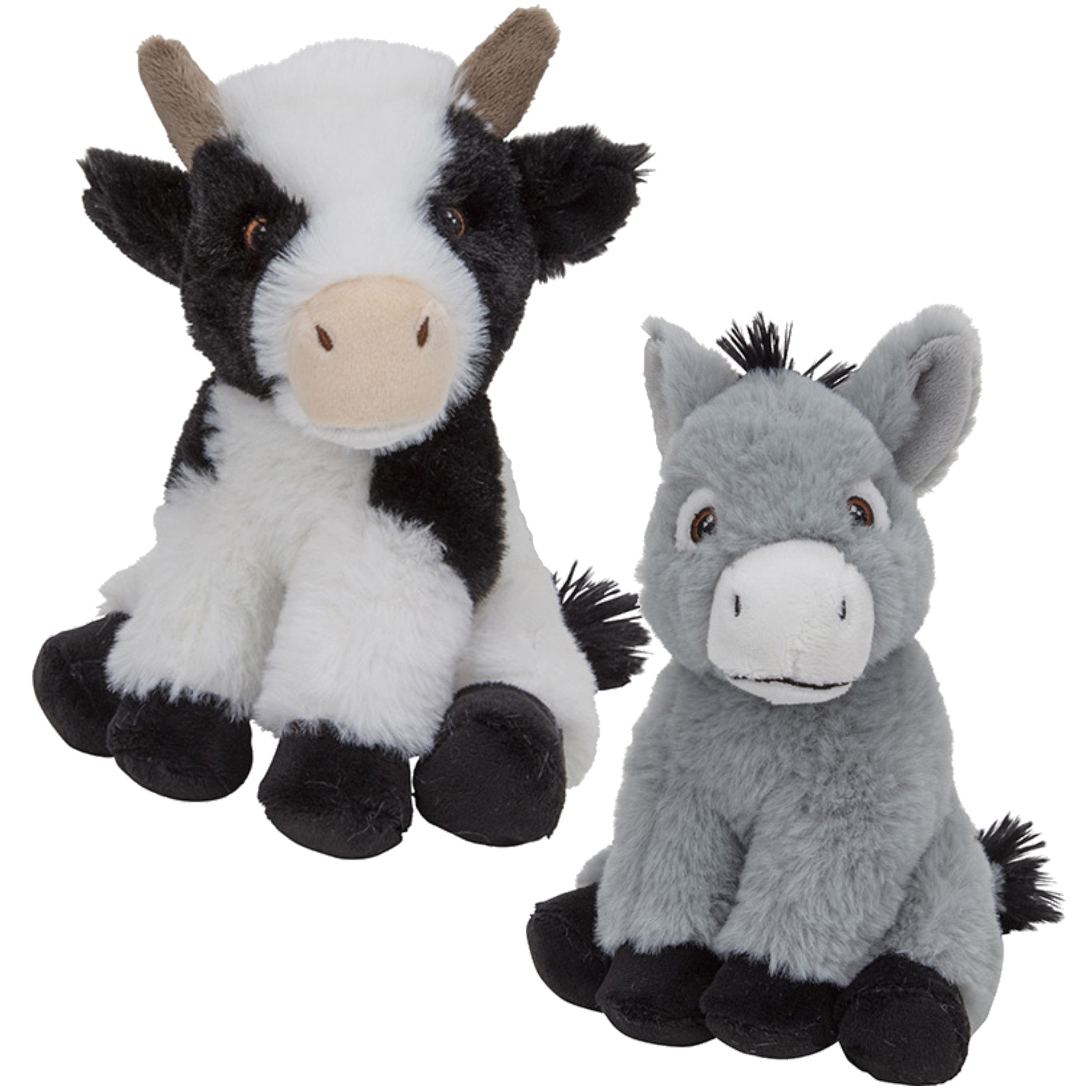 Nature Planet boerderijdieren knuffel - koe 23 cm - ezel 16 cm - pluche
