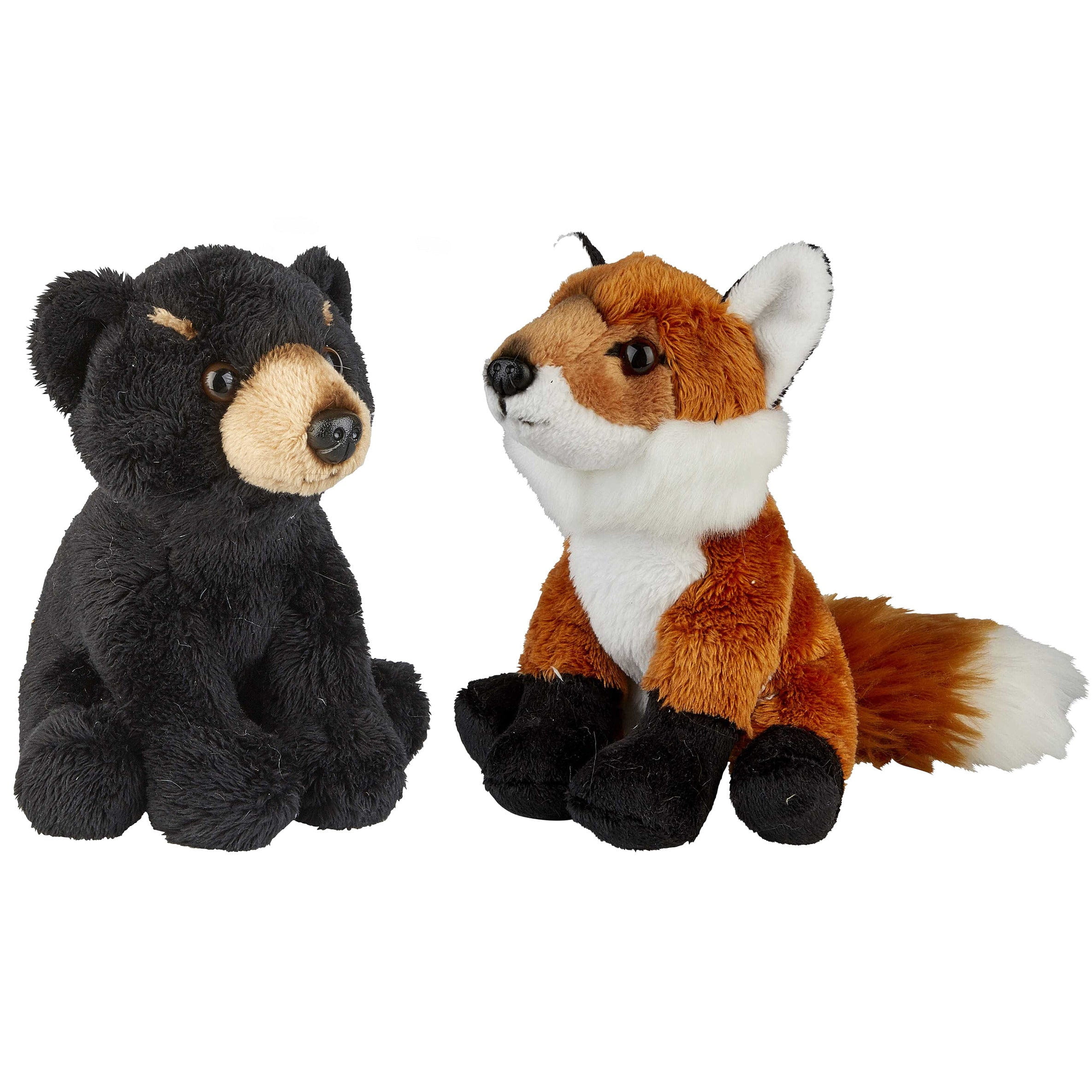 Bosdieren knuffels - pluche vos en zwarte beer - 15 cm