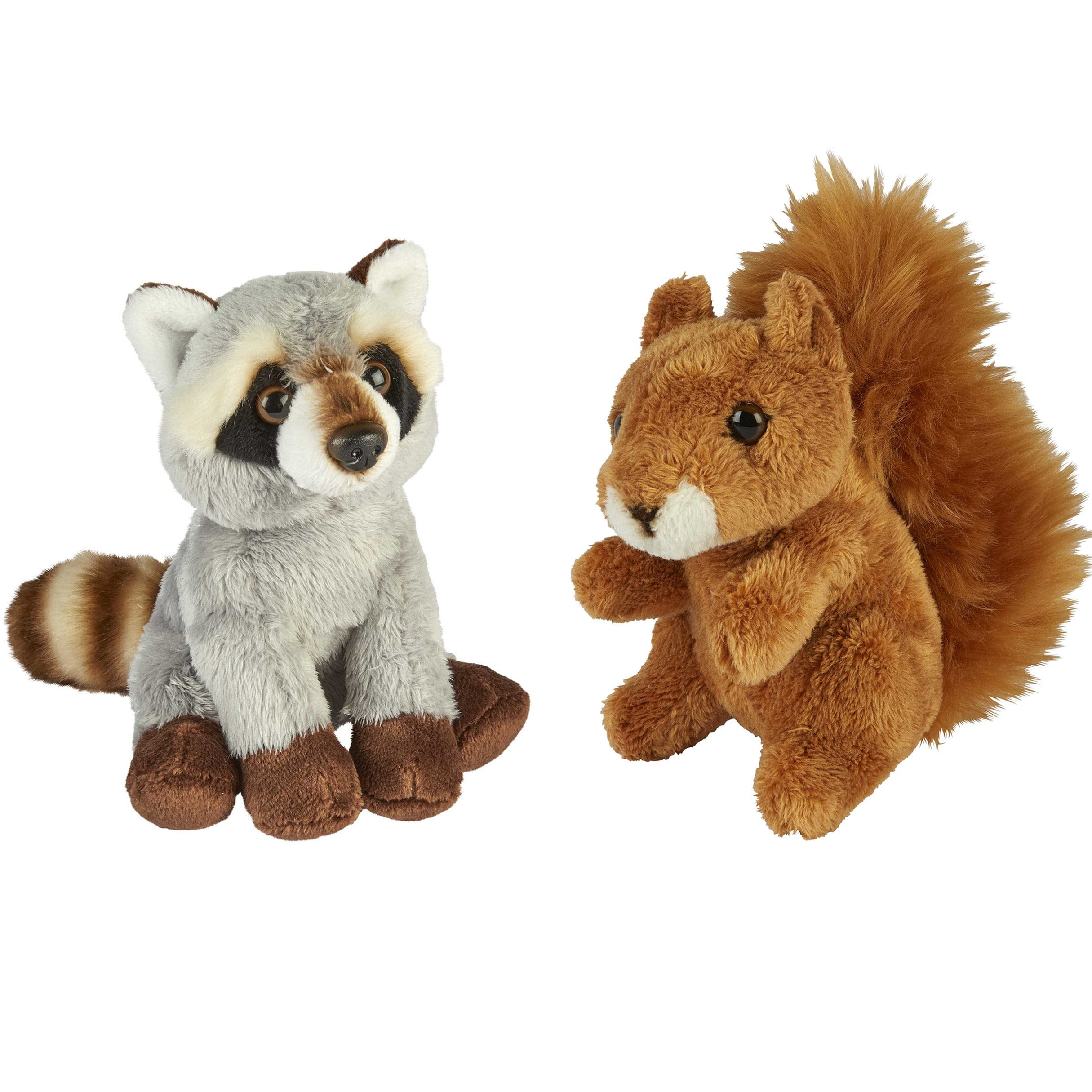 Bosdieren knuffels - pluche - wasbeer en eekhoorn - 15 cm
