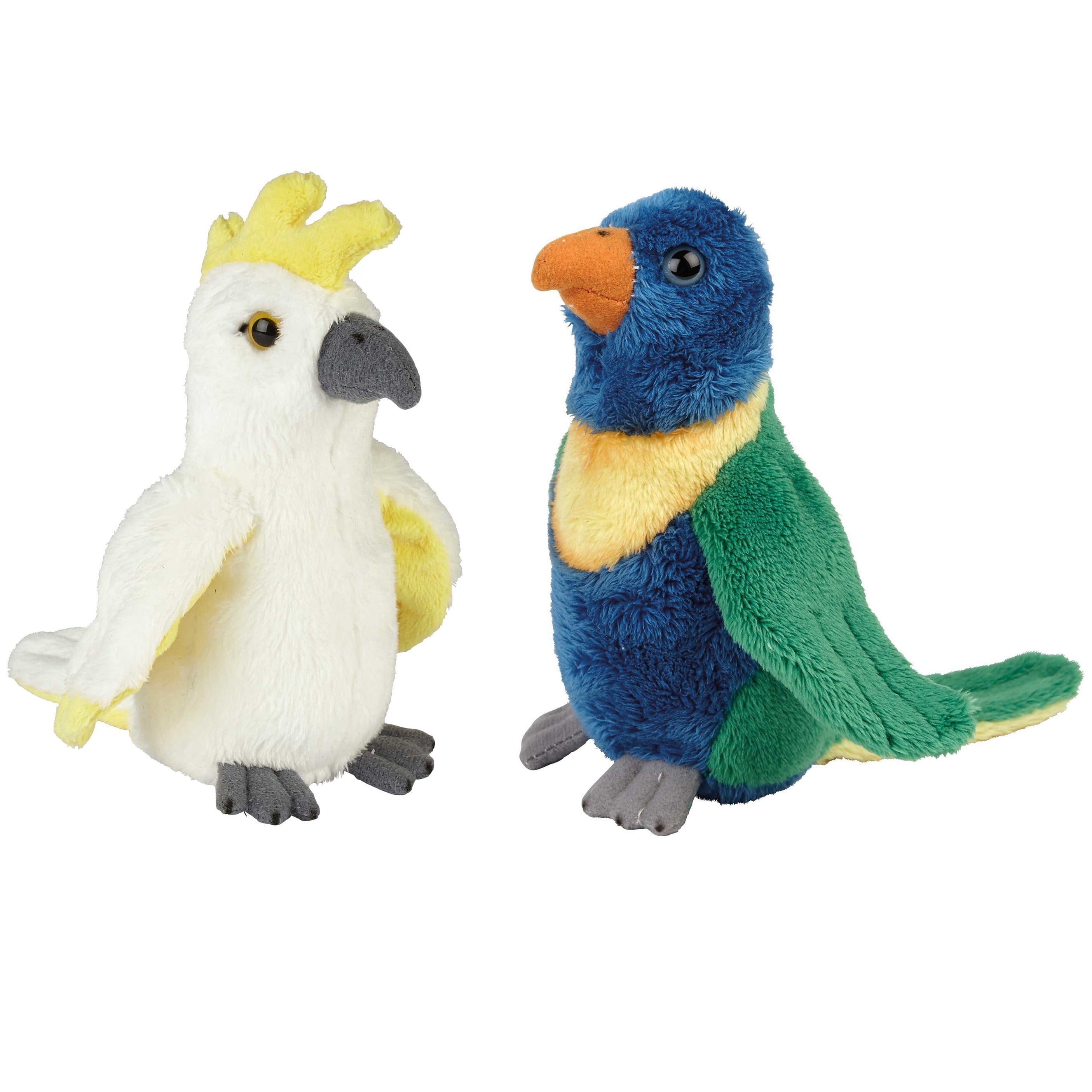 Tropische vogels knuffels - pluche - set van 2 - 15 cm