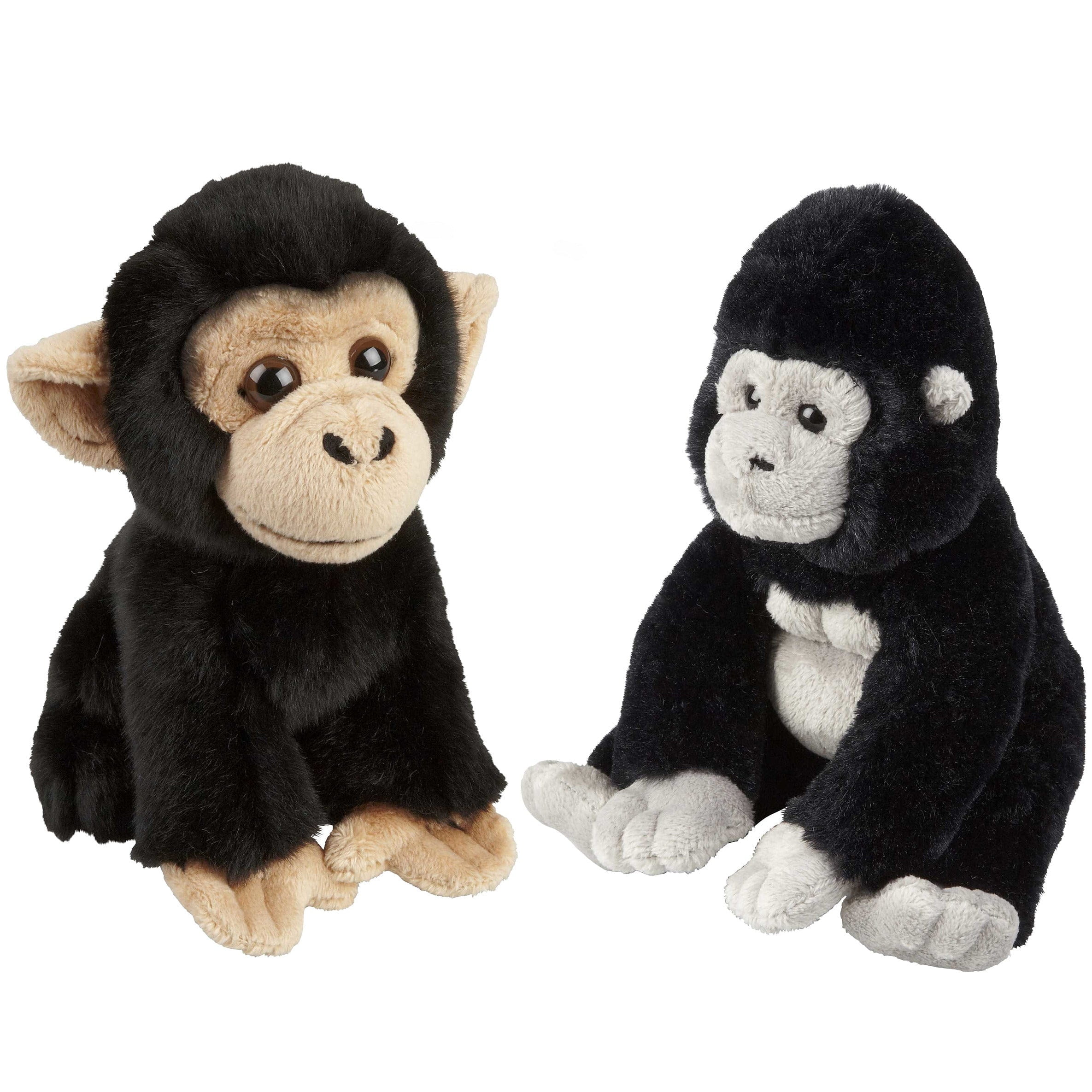 Apen knuffels set van 2 - pluche gorilla en chimpansee - 18 cm