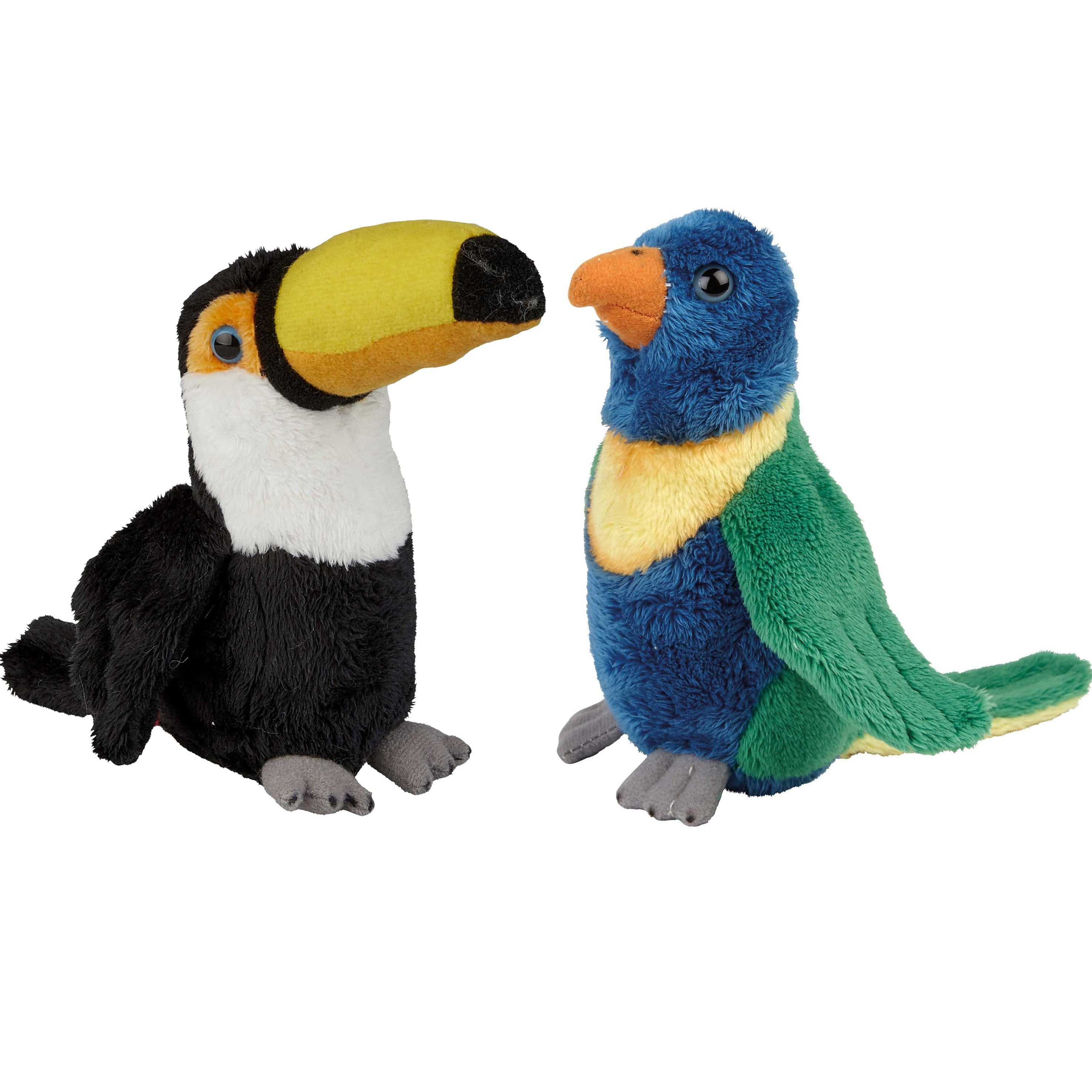 Tropische vogels knuffel set - pluche - 15 cm - lori en toekan