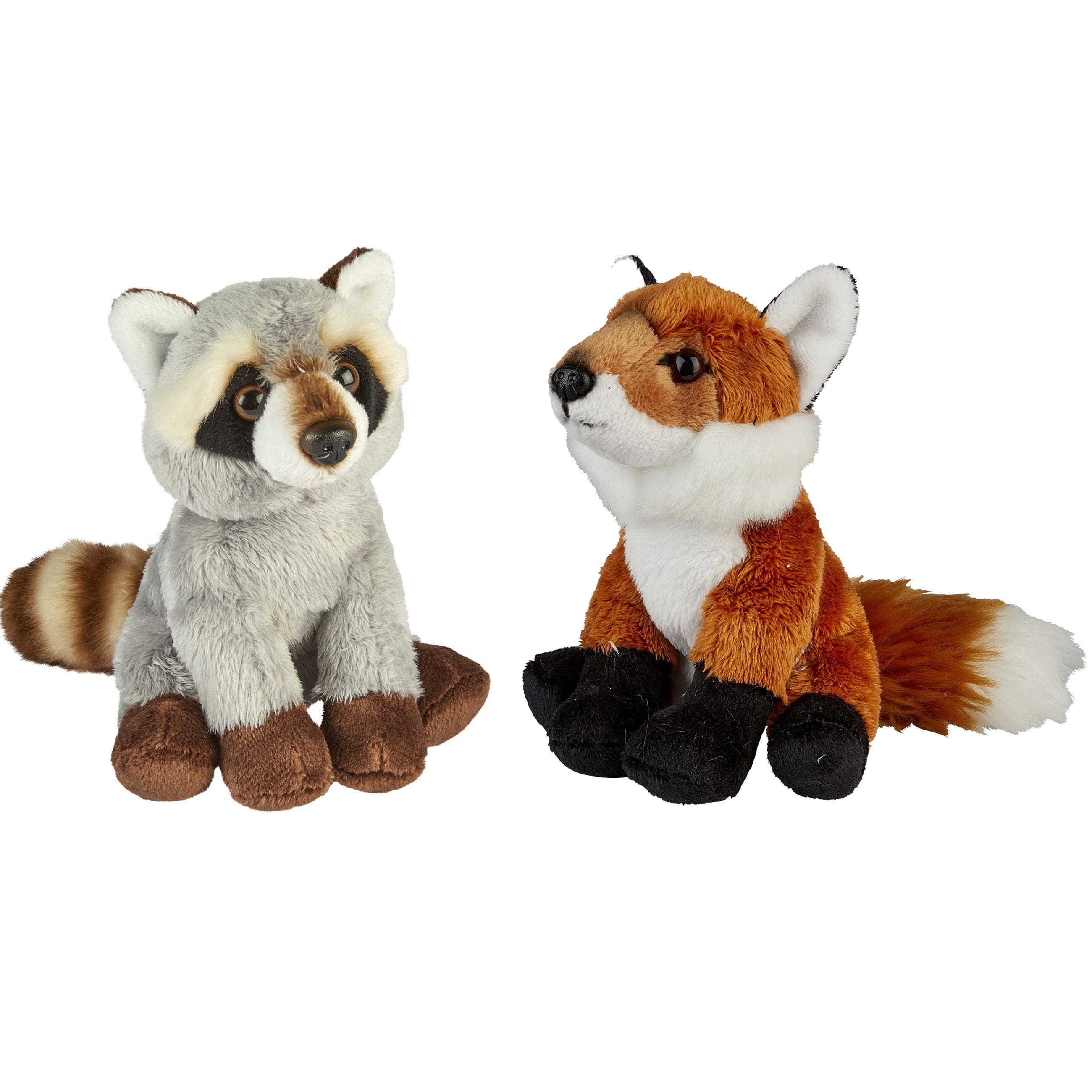 Bosdieren knuffels set van 2 - vos en wasbeer - pluche