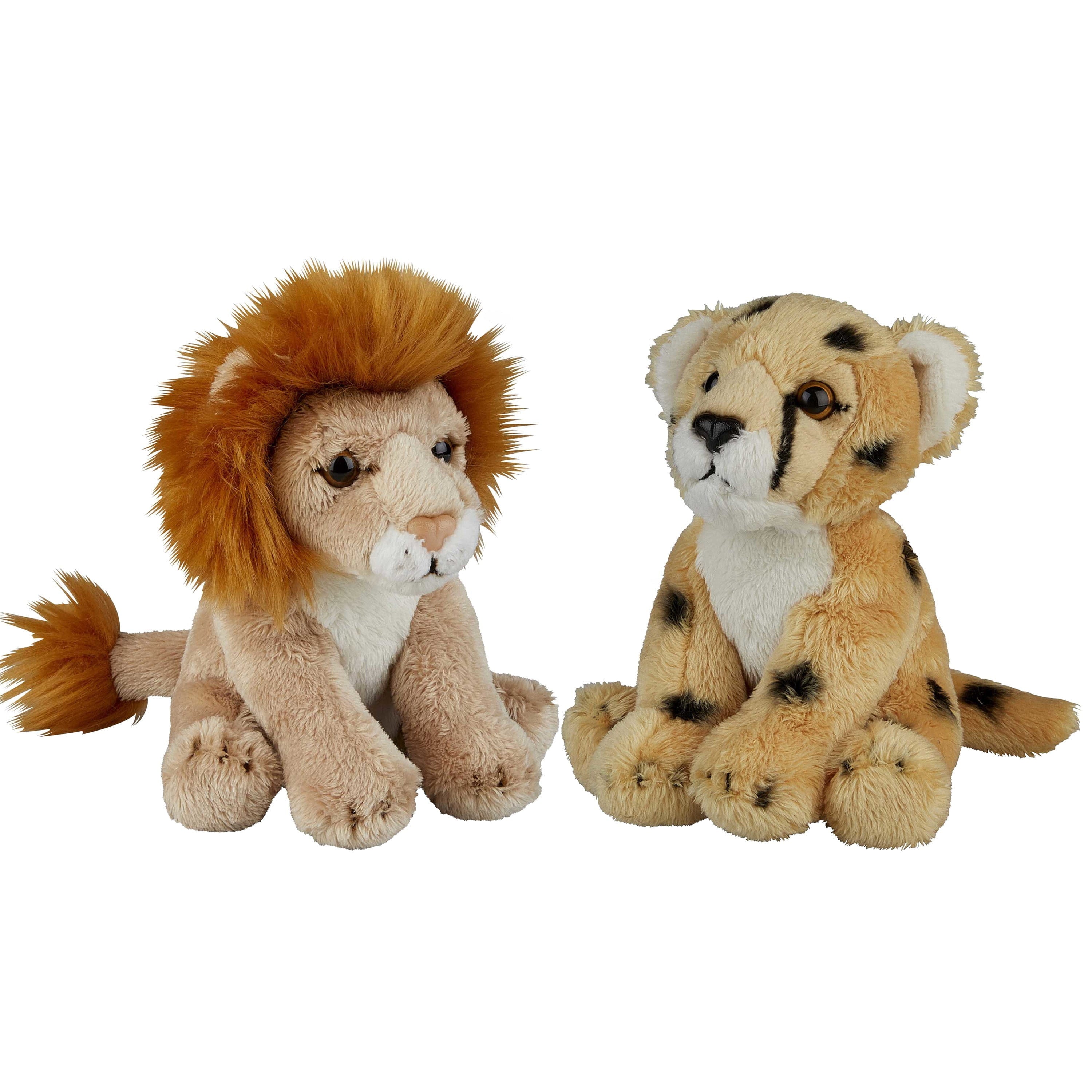 Safari dieren knuffels - pluche - cheetah en leeuw - 15 cm