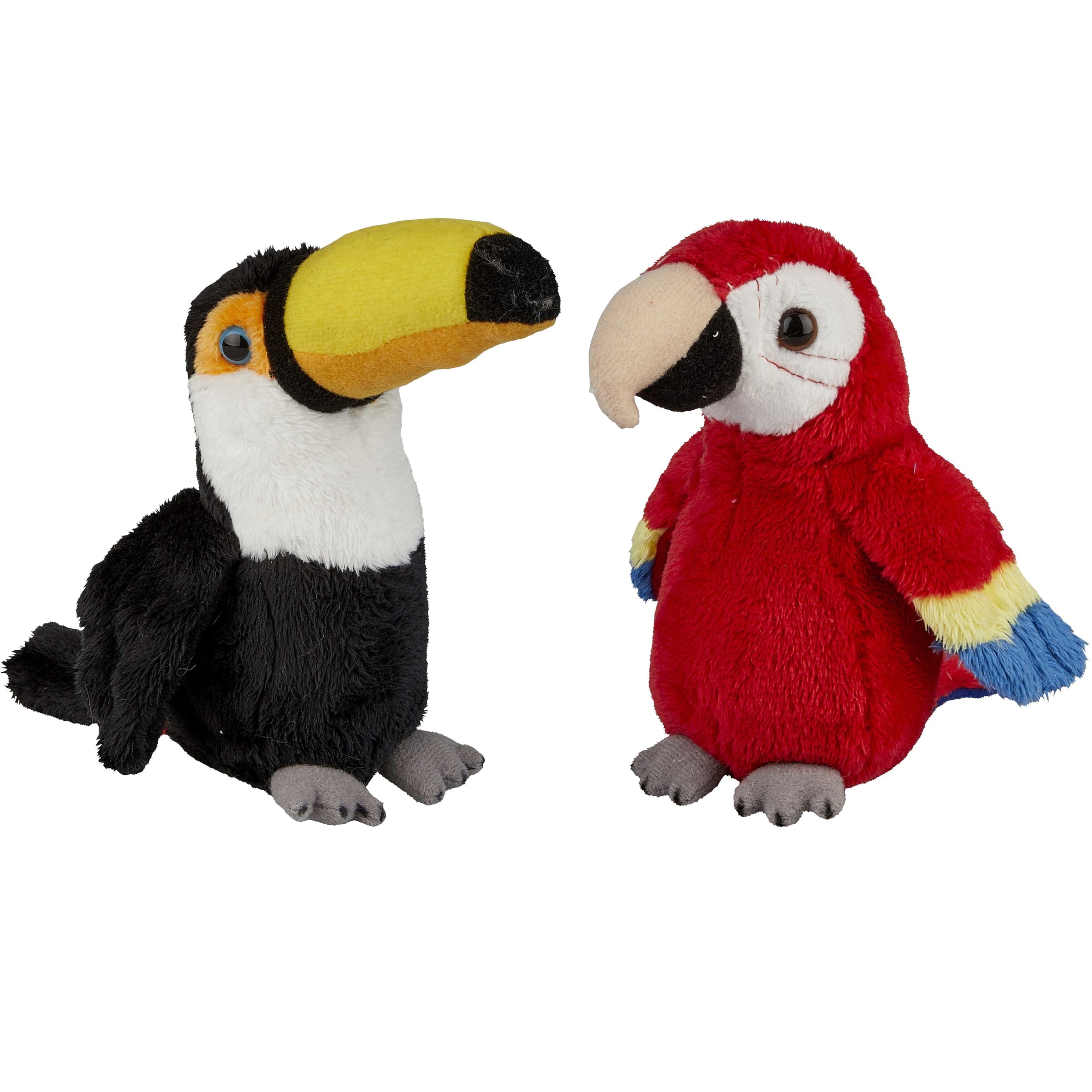 Tropische vogels knuffel set - pluche - 2 stuks - 15 cm
