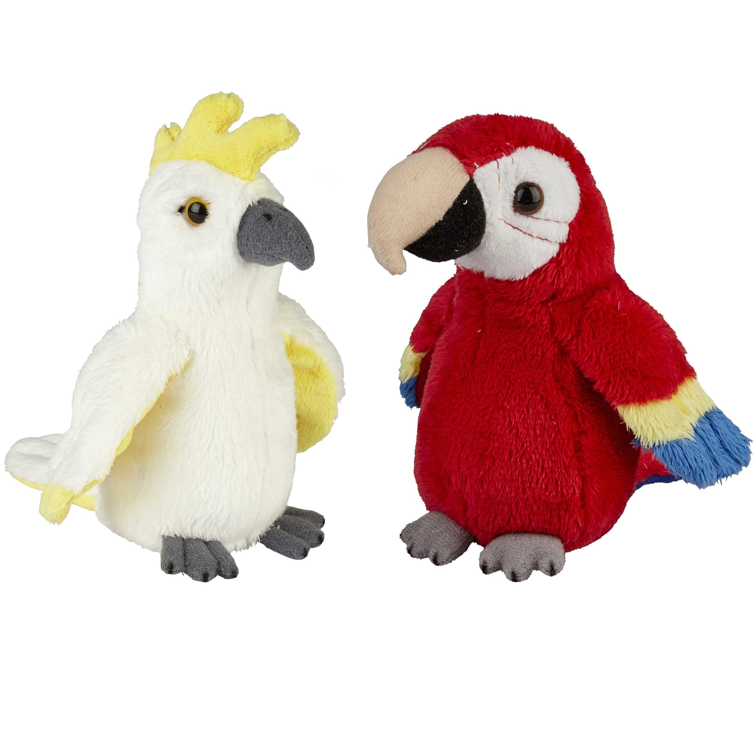 Tropische vogels knuffel set - pluche - kaketoe & papegaai - 15 cm