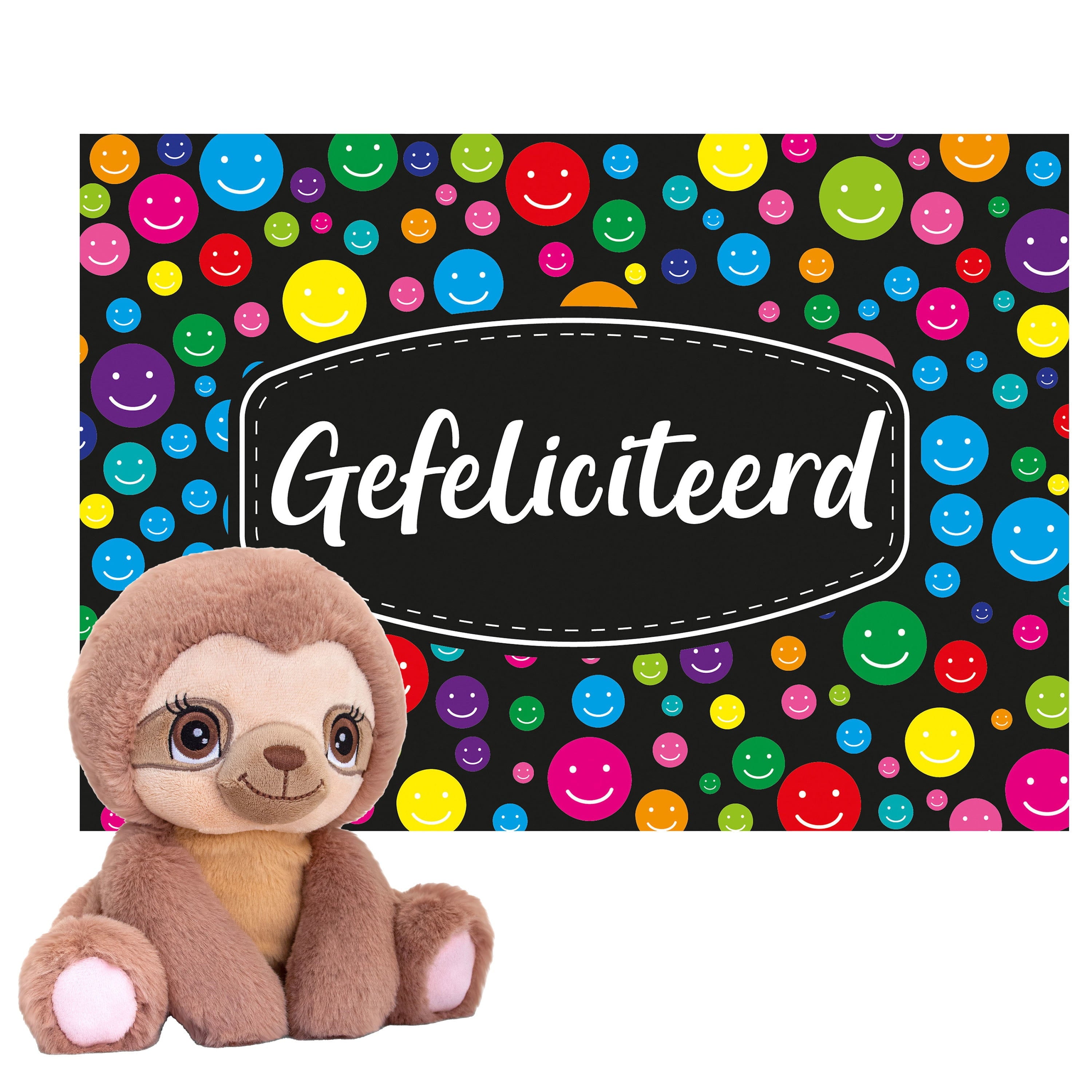 Keel Toys cadeaukaart gefeliciteerd - luiaard knuffel - 16 cm
