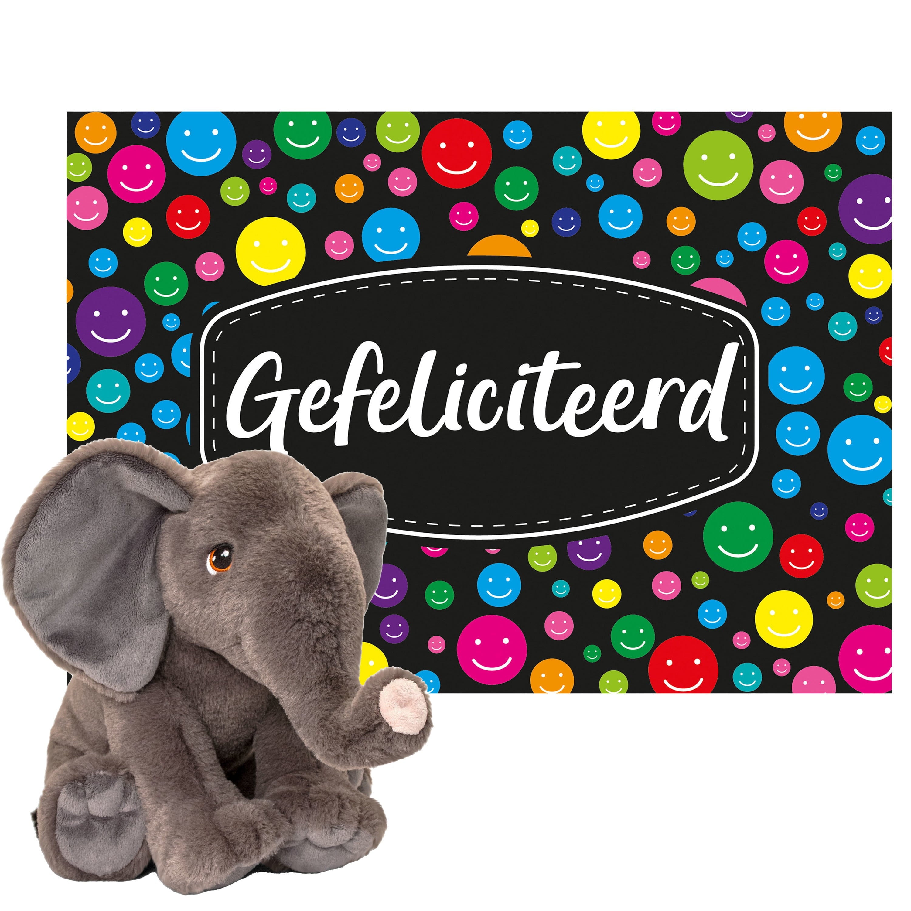 Keel Toys cadeaukaart Gefeliciteerd - olifant knuffel - 35 cm