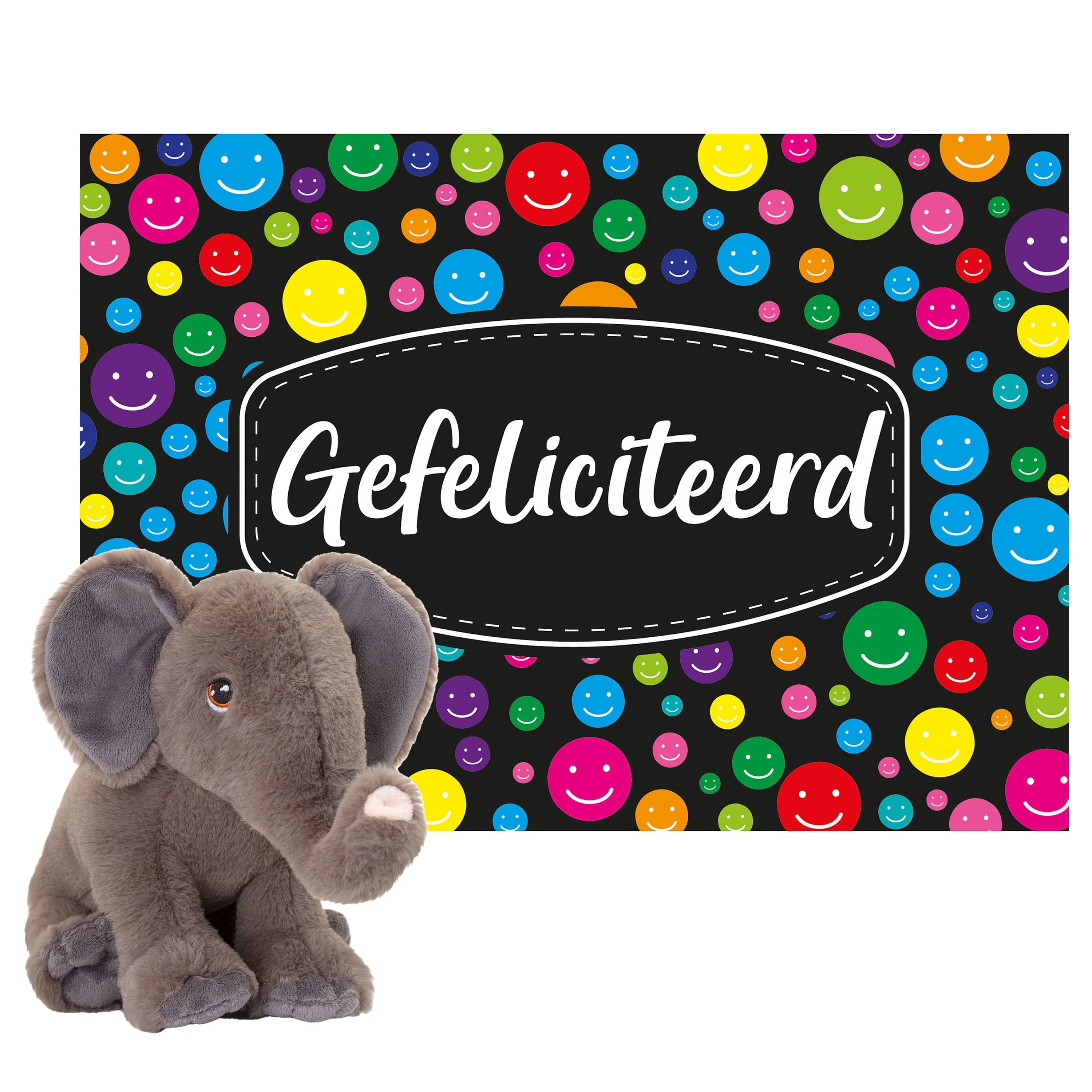 Keel Toys cadeaulkaart gefeliciteerd - olifant knuffel - 25 cm