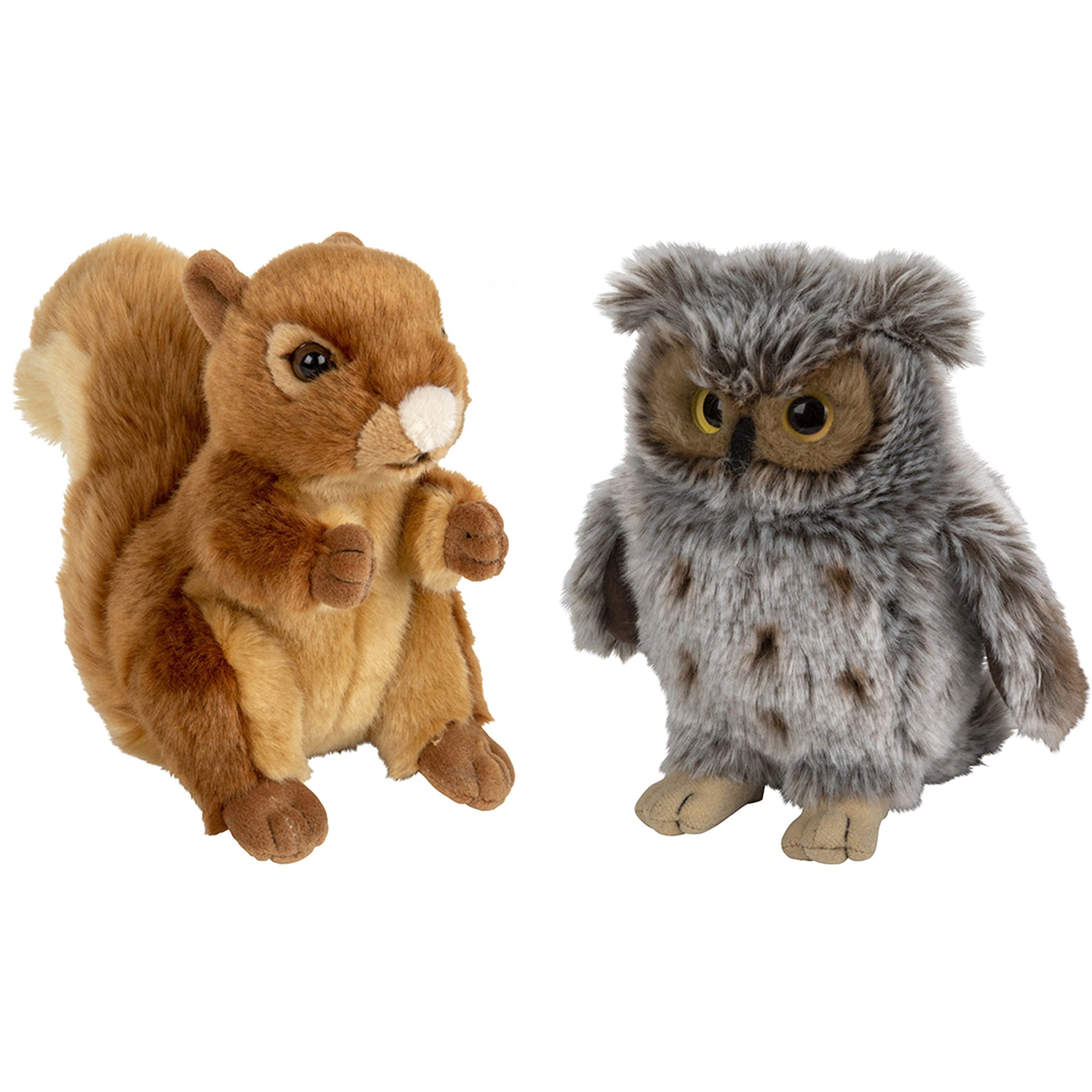 Bosdieren knuffels - pluche - eekhoorn en uil - 18 cm - set van 2