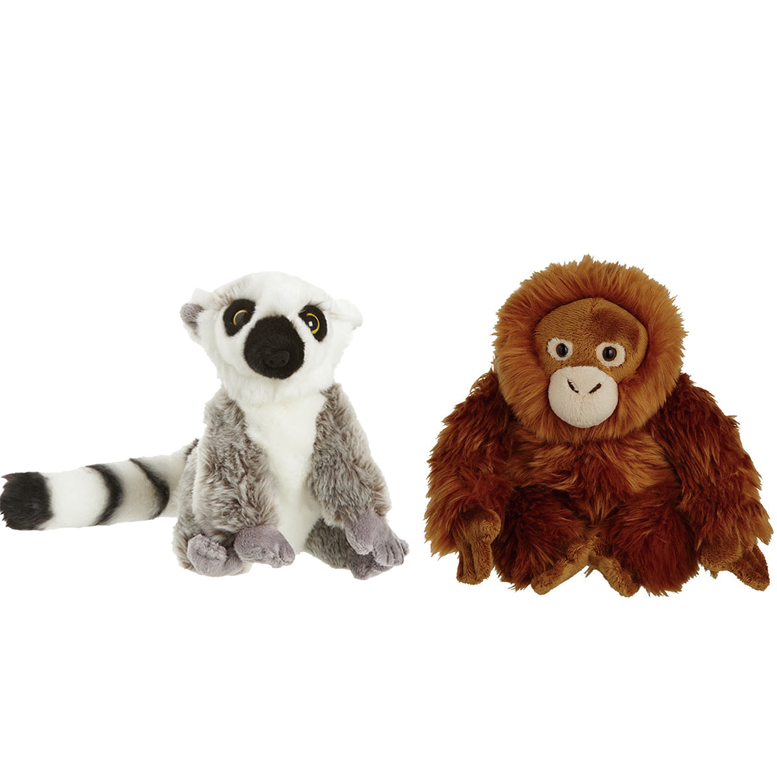 Apen serie pluche knuffels - Maki aap en Orang Oetan - 18 cm