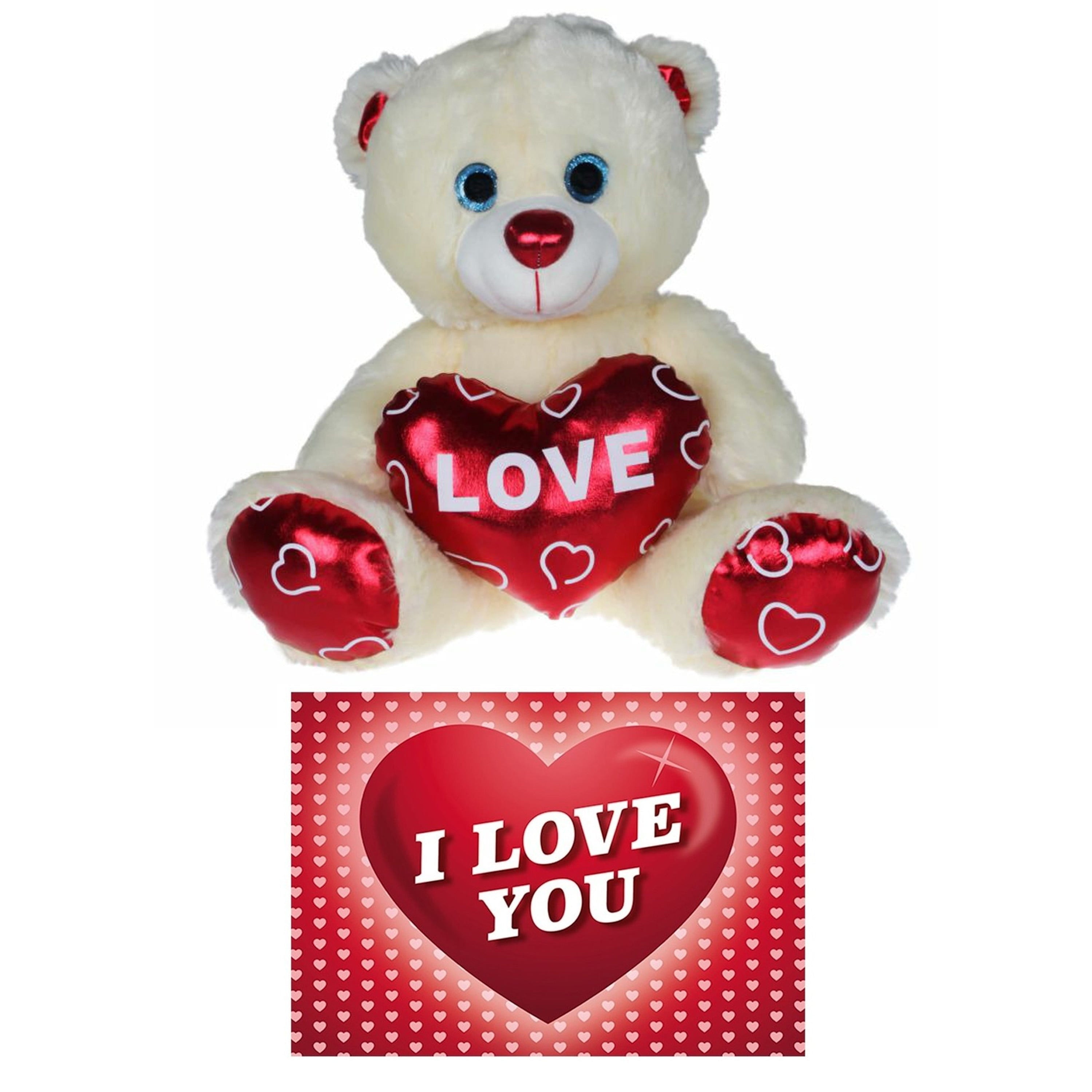 Kruger pluche knuffelbeer - 30 cm - wit/rood - Valentijn
