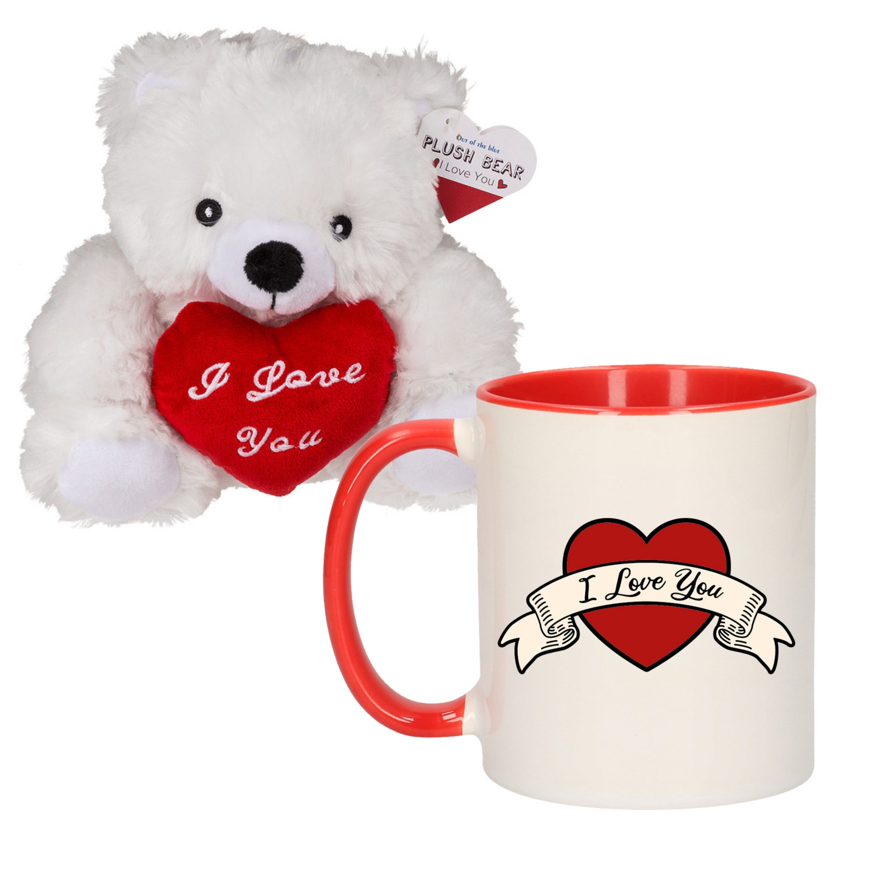 Valentijnscadeau - beertje en mok - pluche - mok - knuffelcadeau