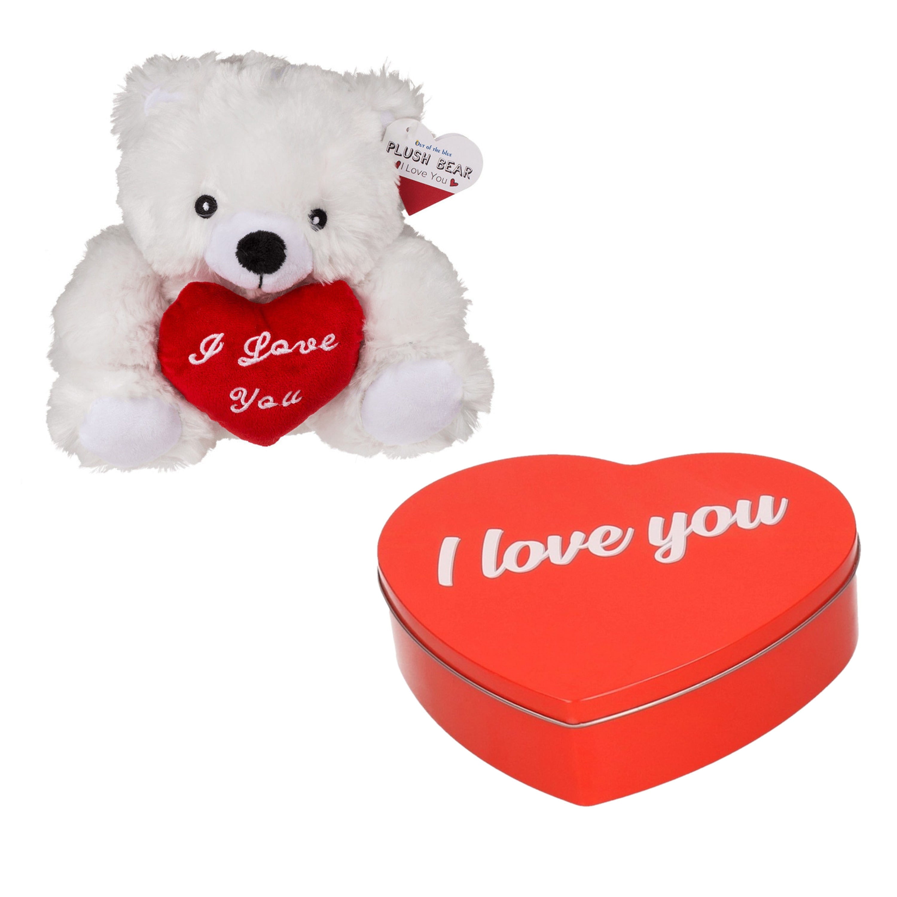 Valentijnsdagcadeau - rood hartjesblik - knuffelbeer - cadeau