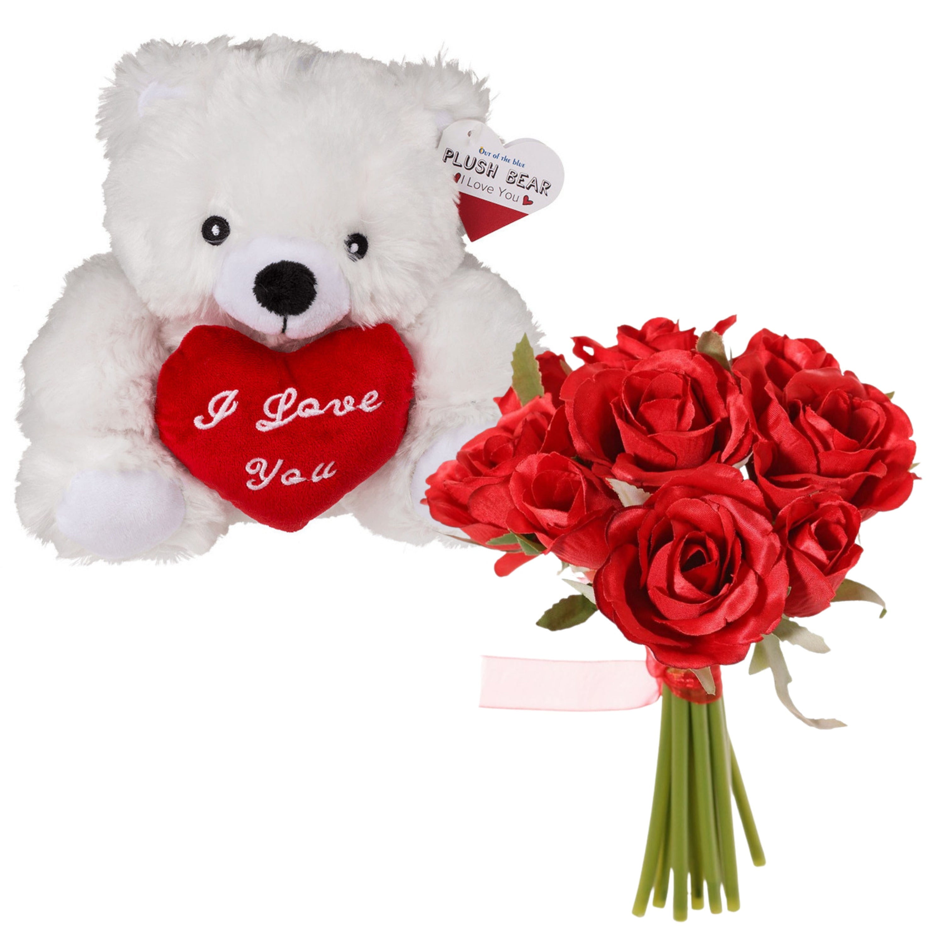 Valentijnscadeau - beertje met rode rozen - pluche - romantisch