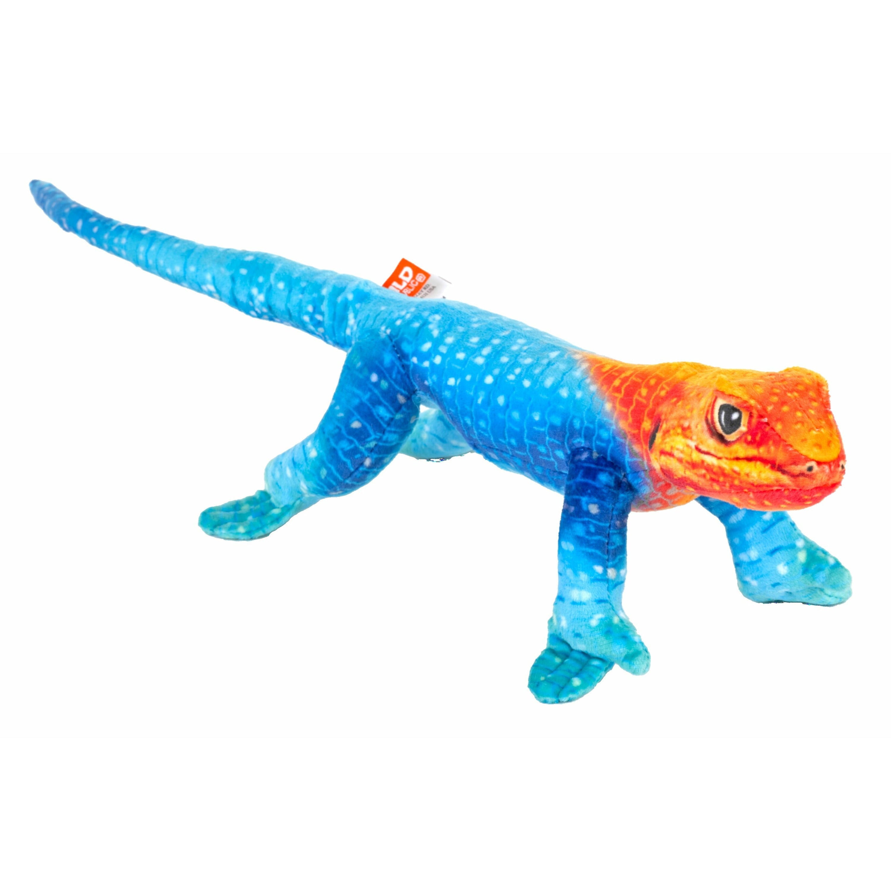 Wild Republic hagedis knuffel - pluche - 35 cm - blauw/oranje - gekko