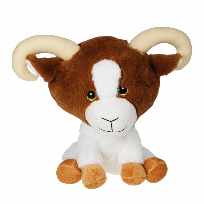 Geit bok knuffel - pluche - bruin/wit - 30 cm - dierenknuffel