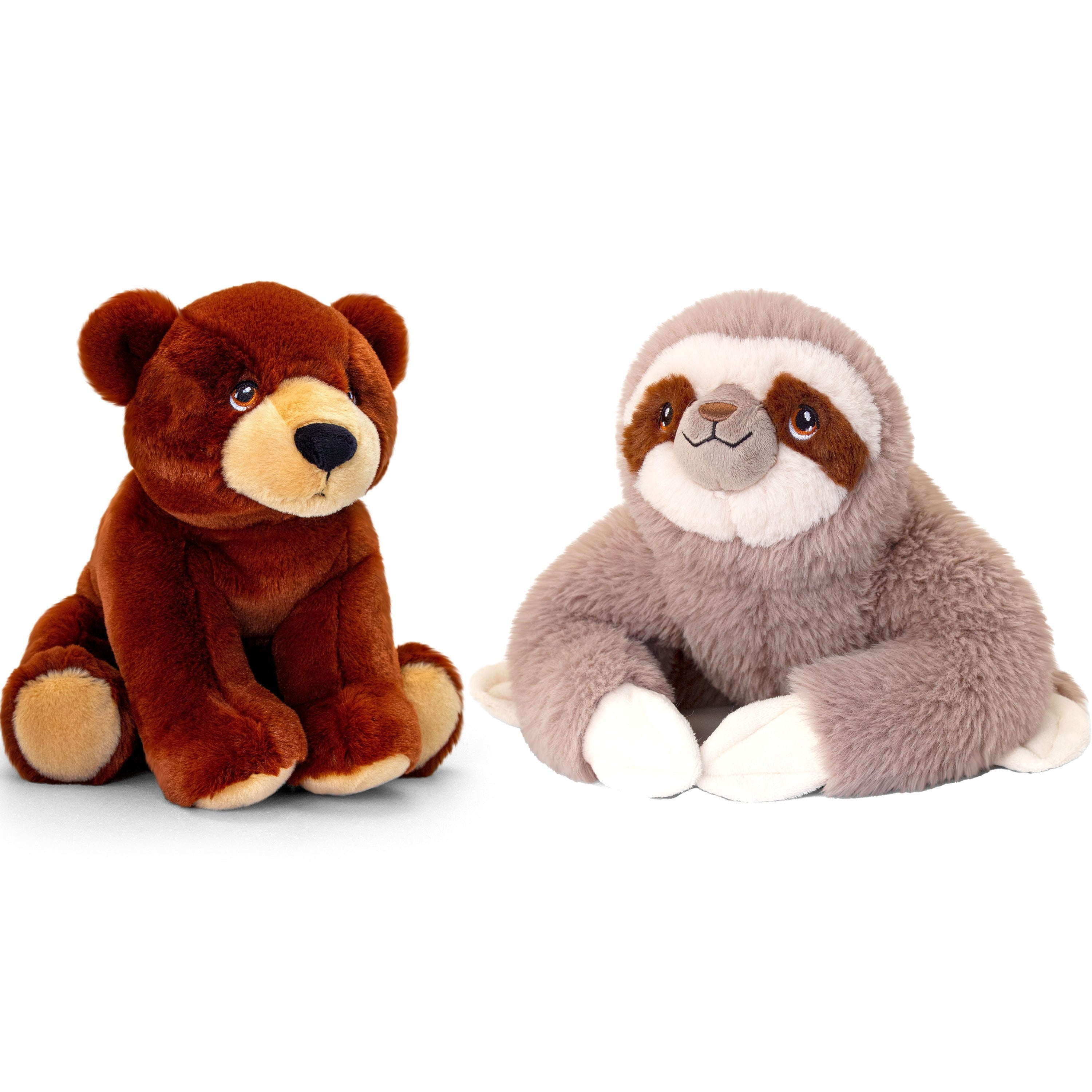 Pluche knuffels luiaard en bruine beer - 25 cm - combi-set