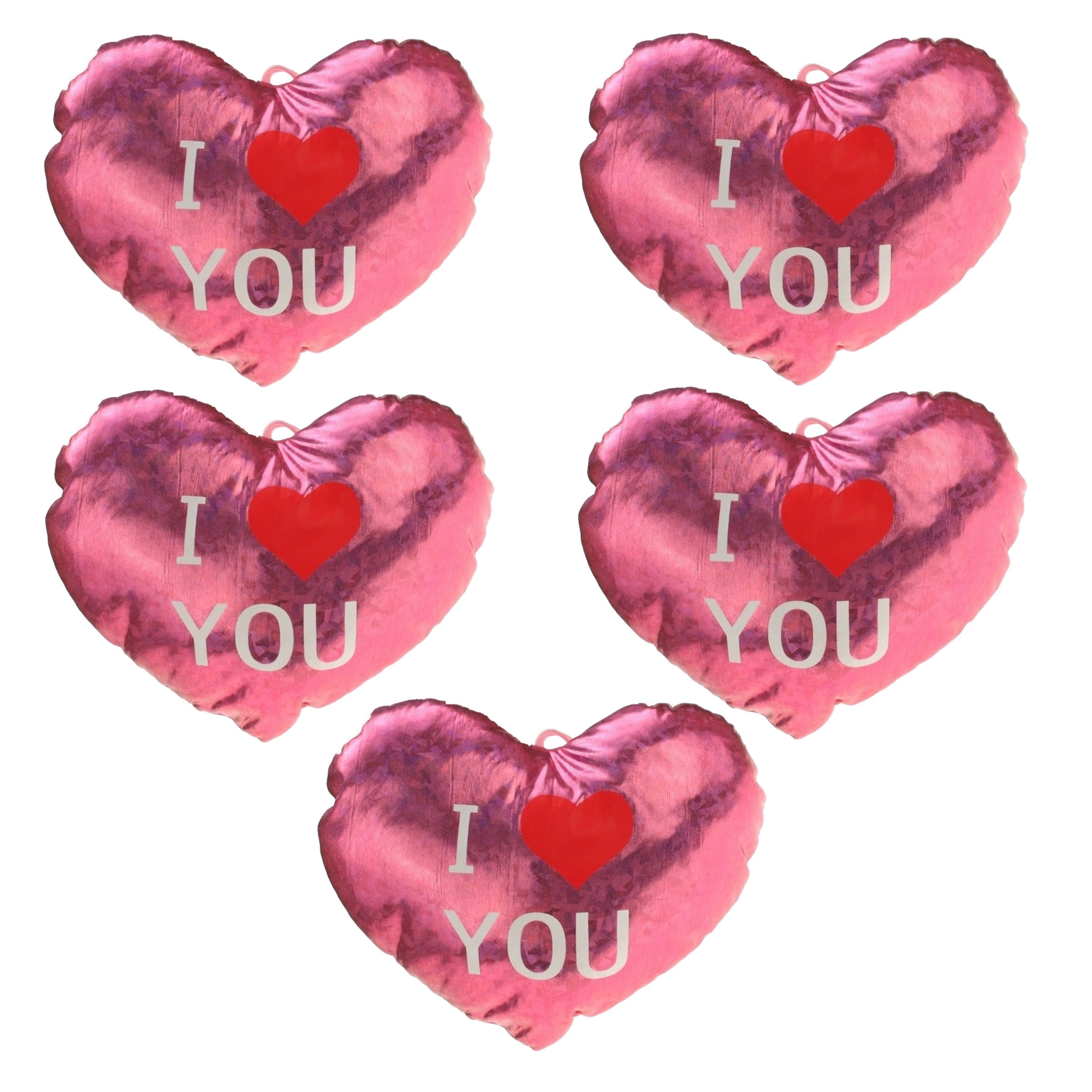 Hart sierkussen 5x - roze - 14 cm - pluche - I Love You