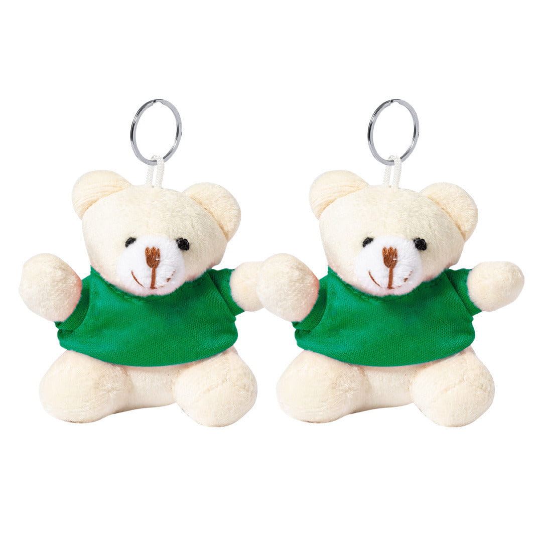 Pluche teddybeer sleutelhanger - 2 stuks - groen - 8 cm - knuffelbeer