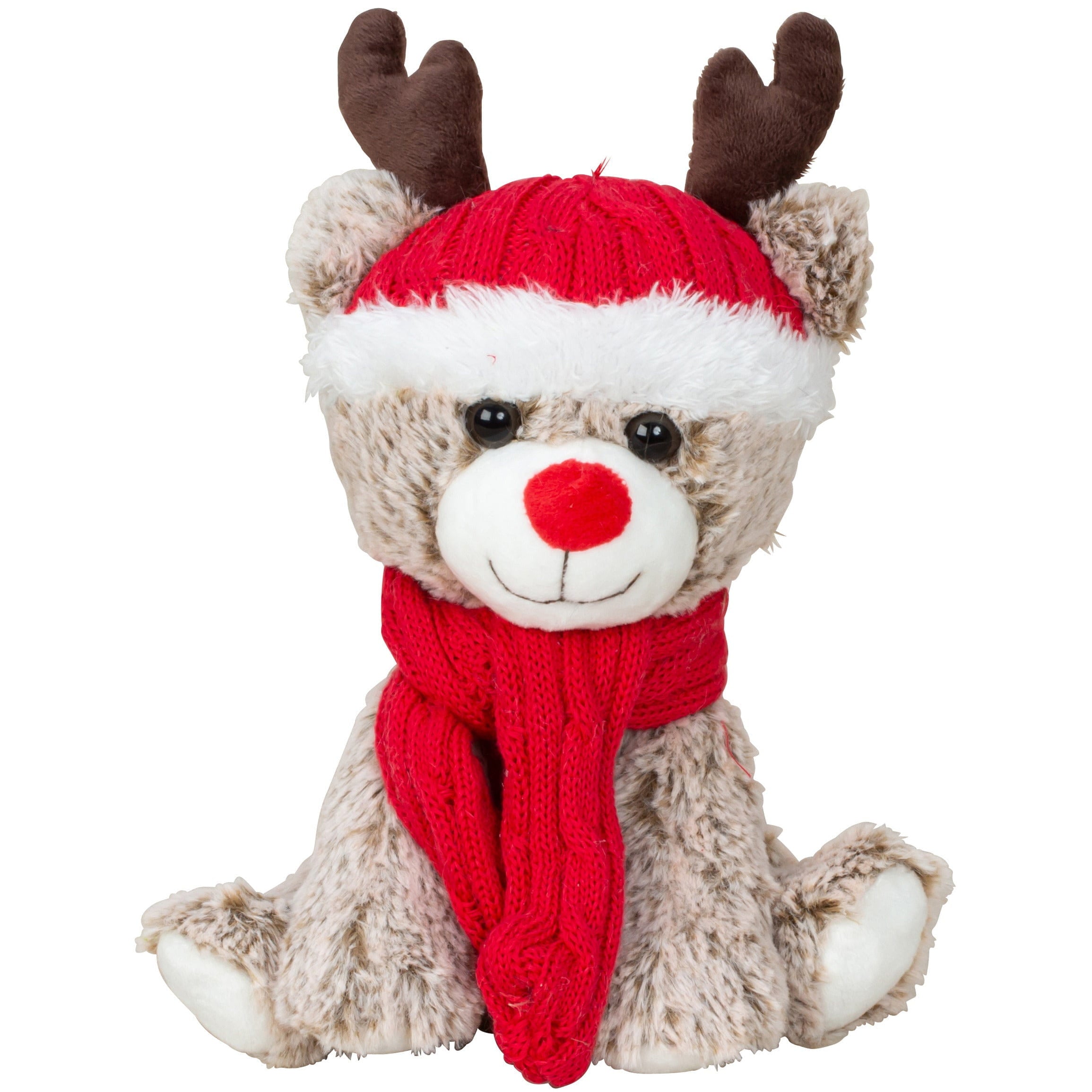 Pluche rendier knuffel - 25 cm - rode muts en sjaal