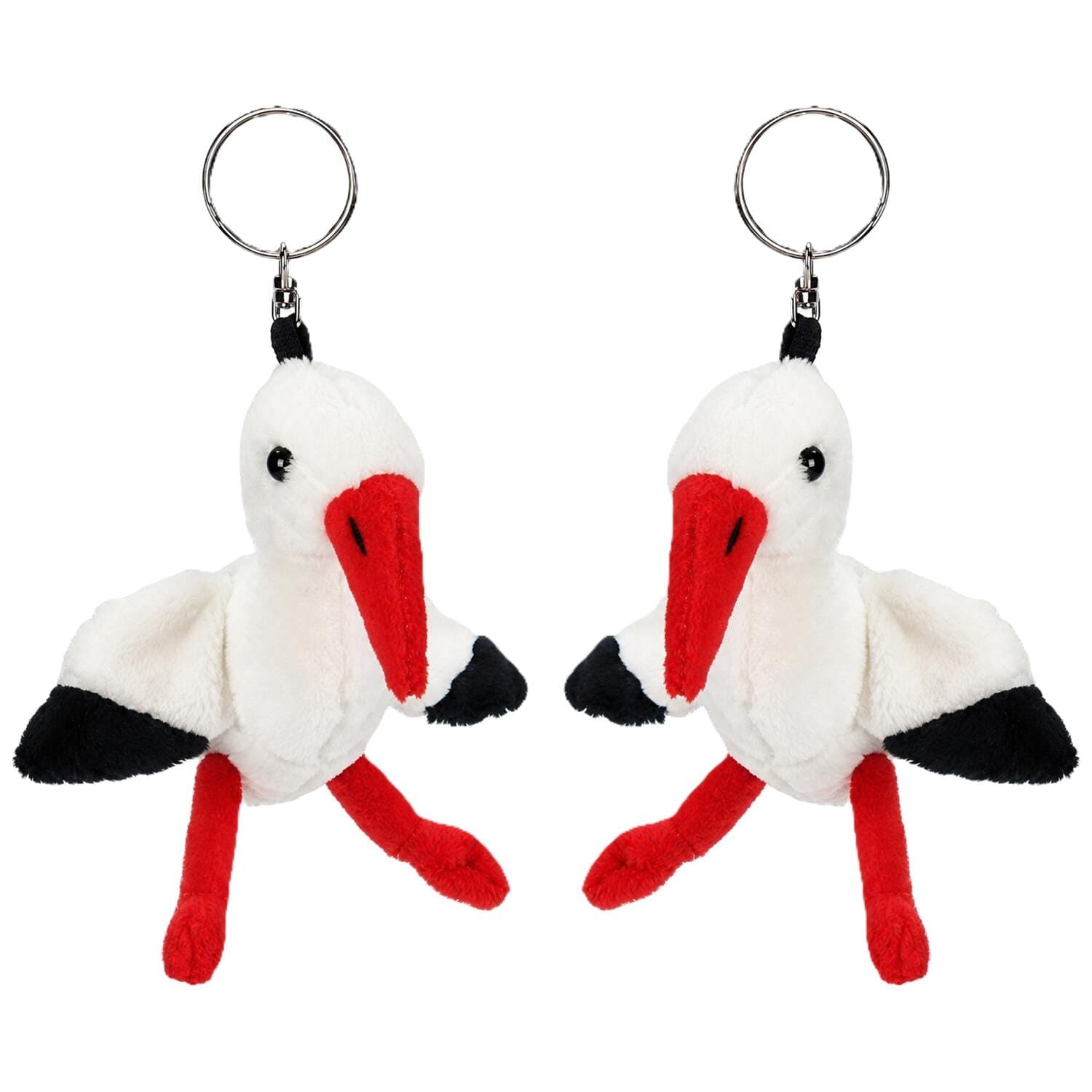 Cornelissen Pluche knuffel ooievaar sleutelhanger - 2x - 13 cm - Speelgoed dieren