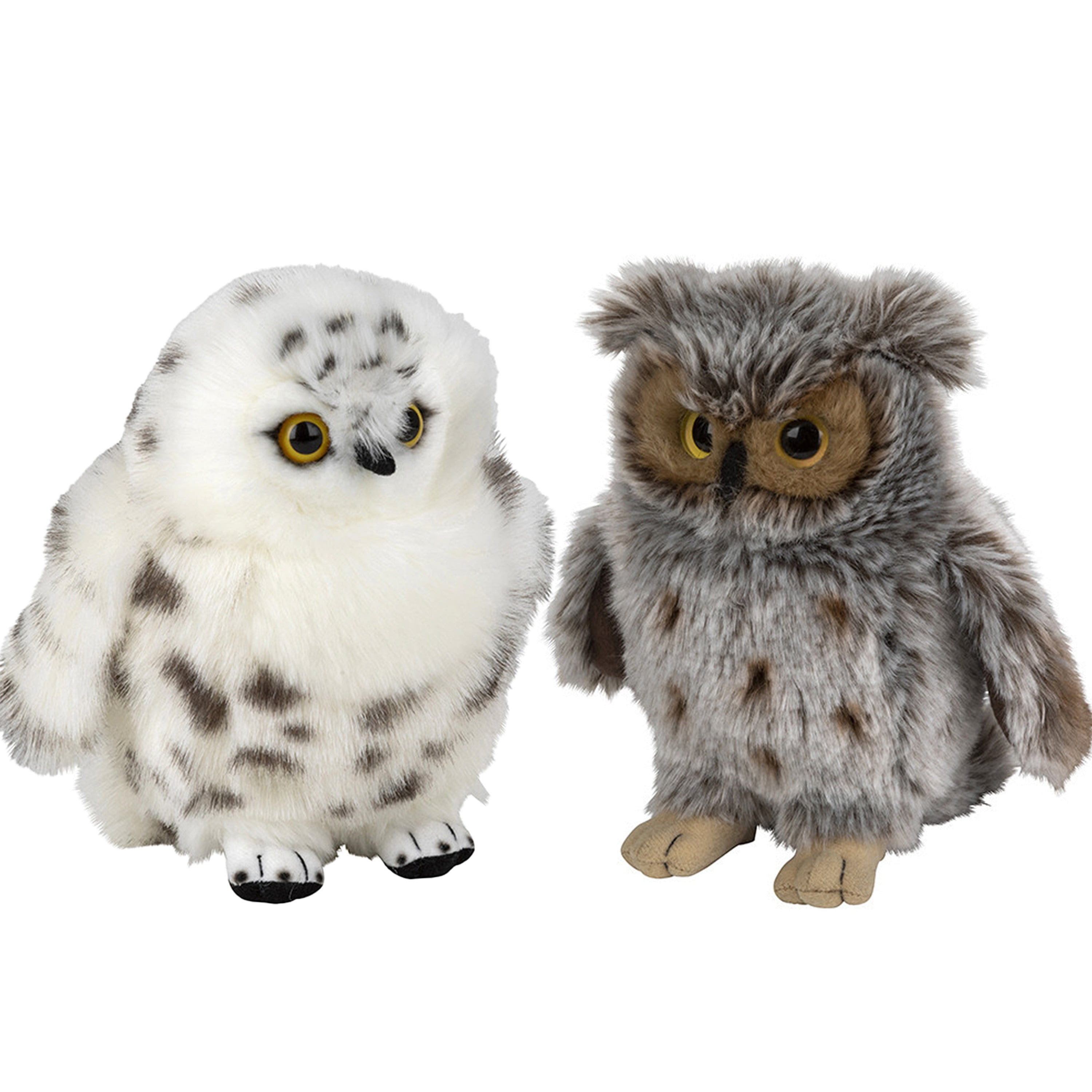 Oehoe en sneeuwuil knuffels - pluche - 18 cm - set van 2