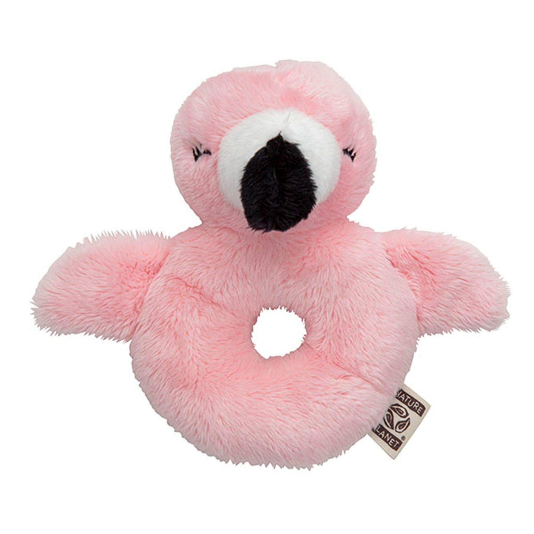 Nature Planet flamingo rammelaar - pluche - 10 x 15 cm - baby speelgoed