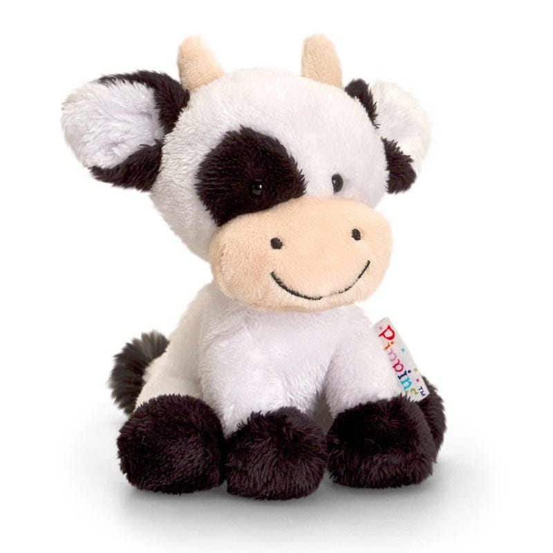 Knuffel Koe - pluche - zwart/wit - 14 cm - koeienknuffel