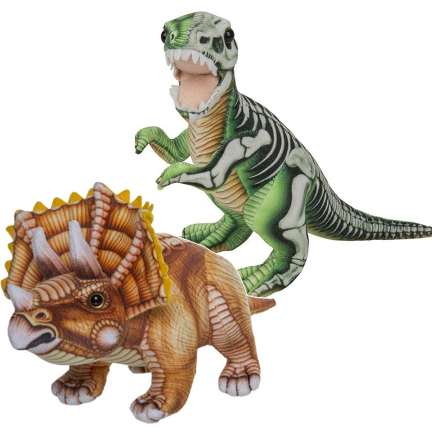 Pluche dino knuffel set - T-Rex en Triceratops - 30 cm