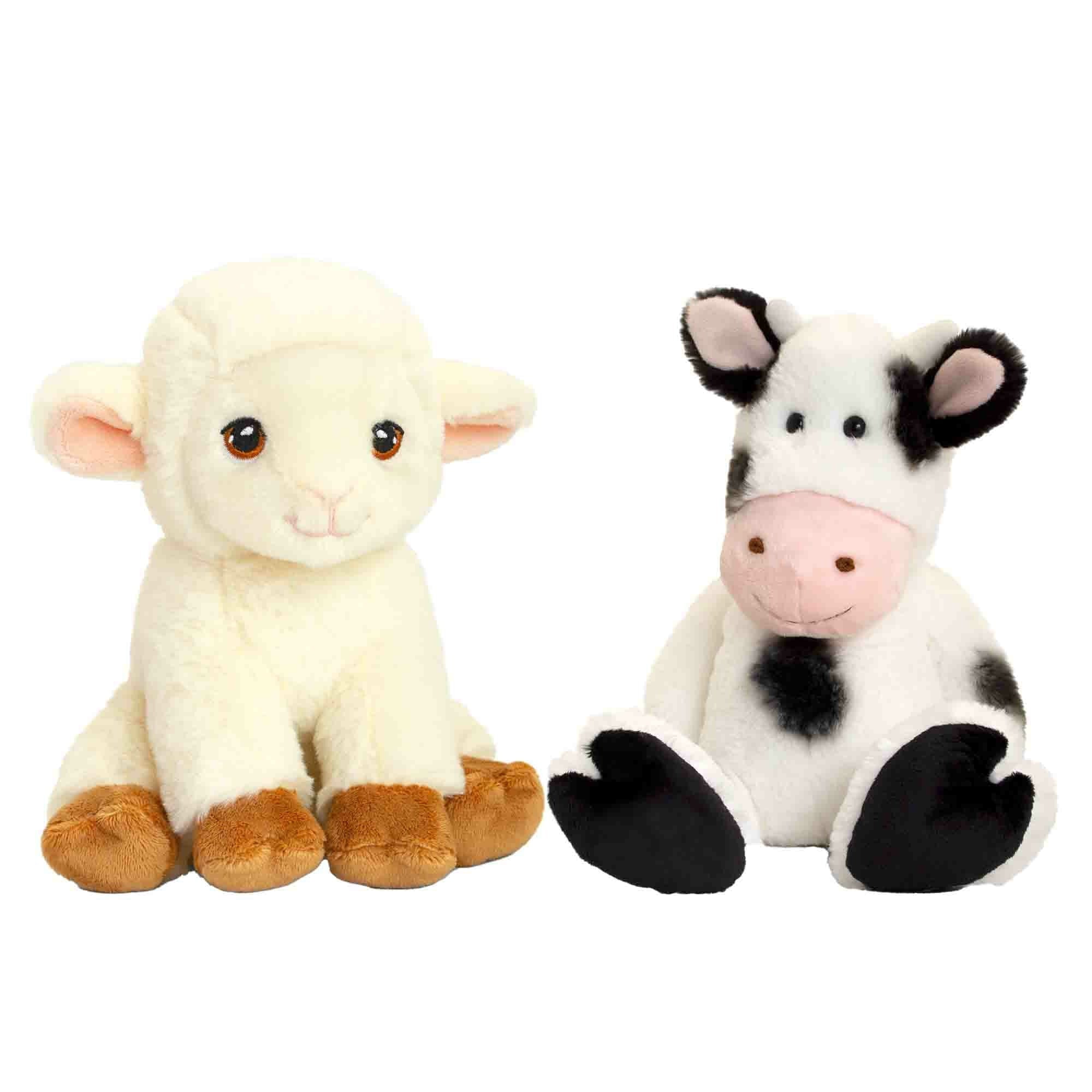 Pluche lammetje en koe knuffel - boerderij - 18 cm