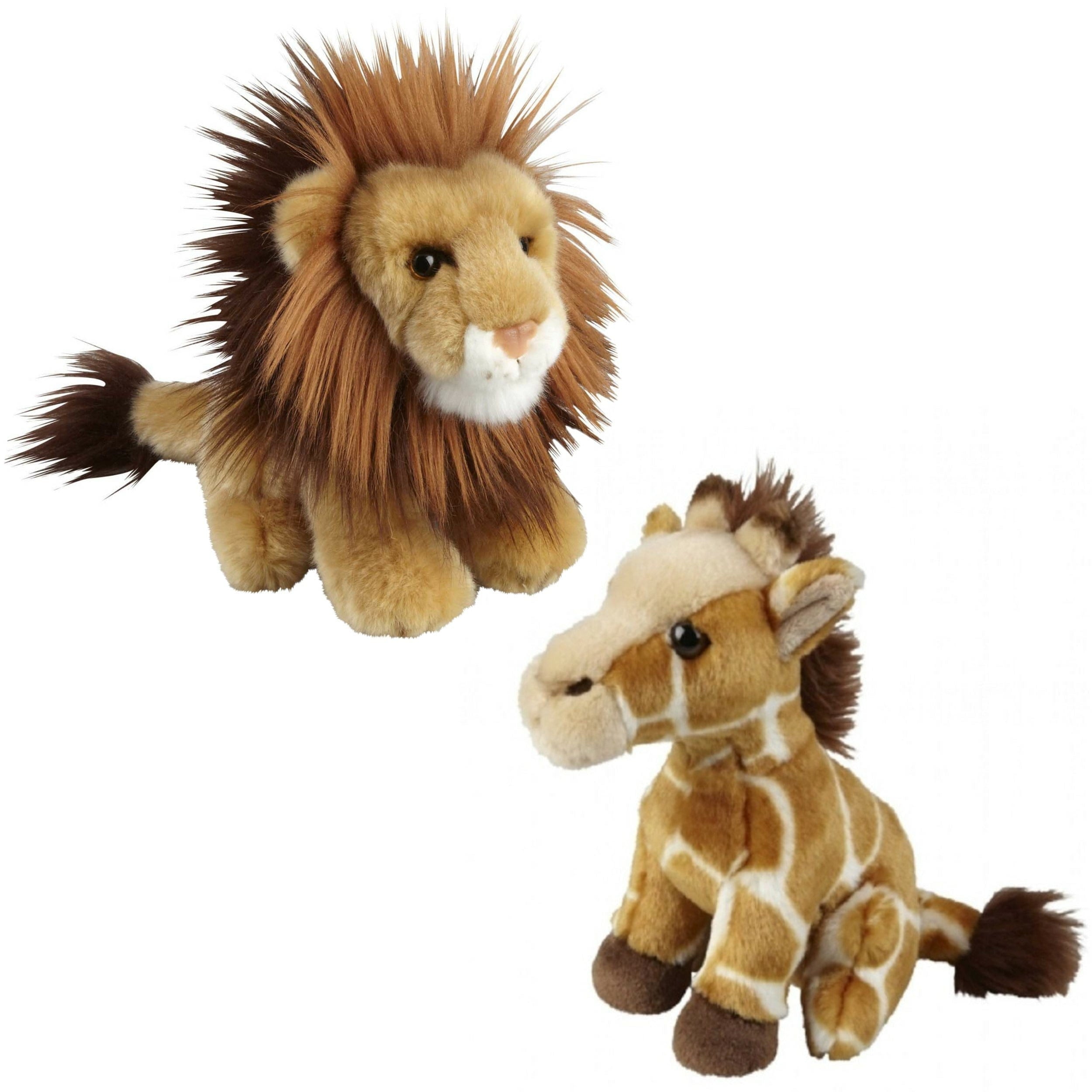 Leeuw en giraffe knuffel set - pluche - 18 cm - dierenknuffels